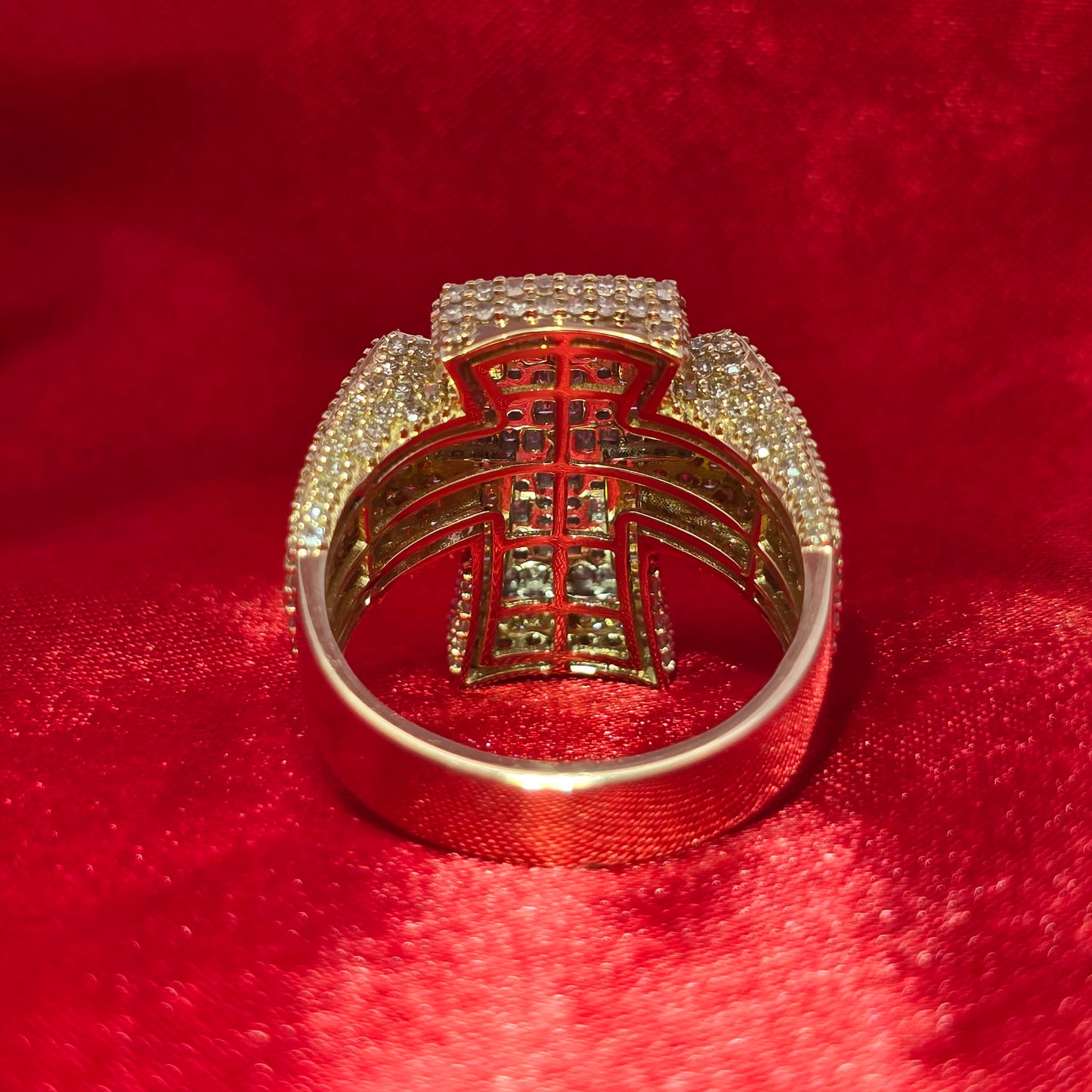 Bold Diamond Cross Ring 2.95 CTW in 10K Yellow Gold | Baguette Style