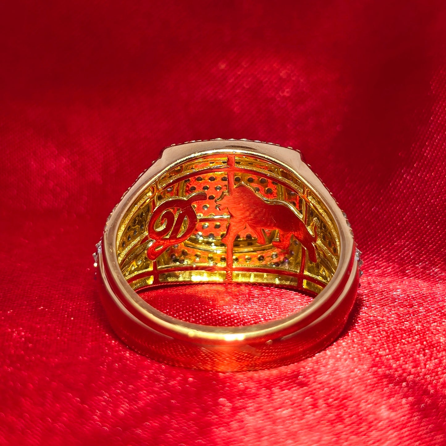 Two-Tone Iced Out Dome Ring 1.60 CTW in 10K Yellow & White Gold – Cushion Style