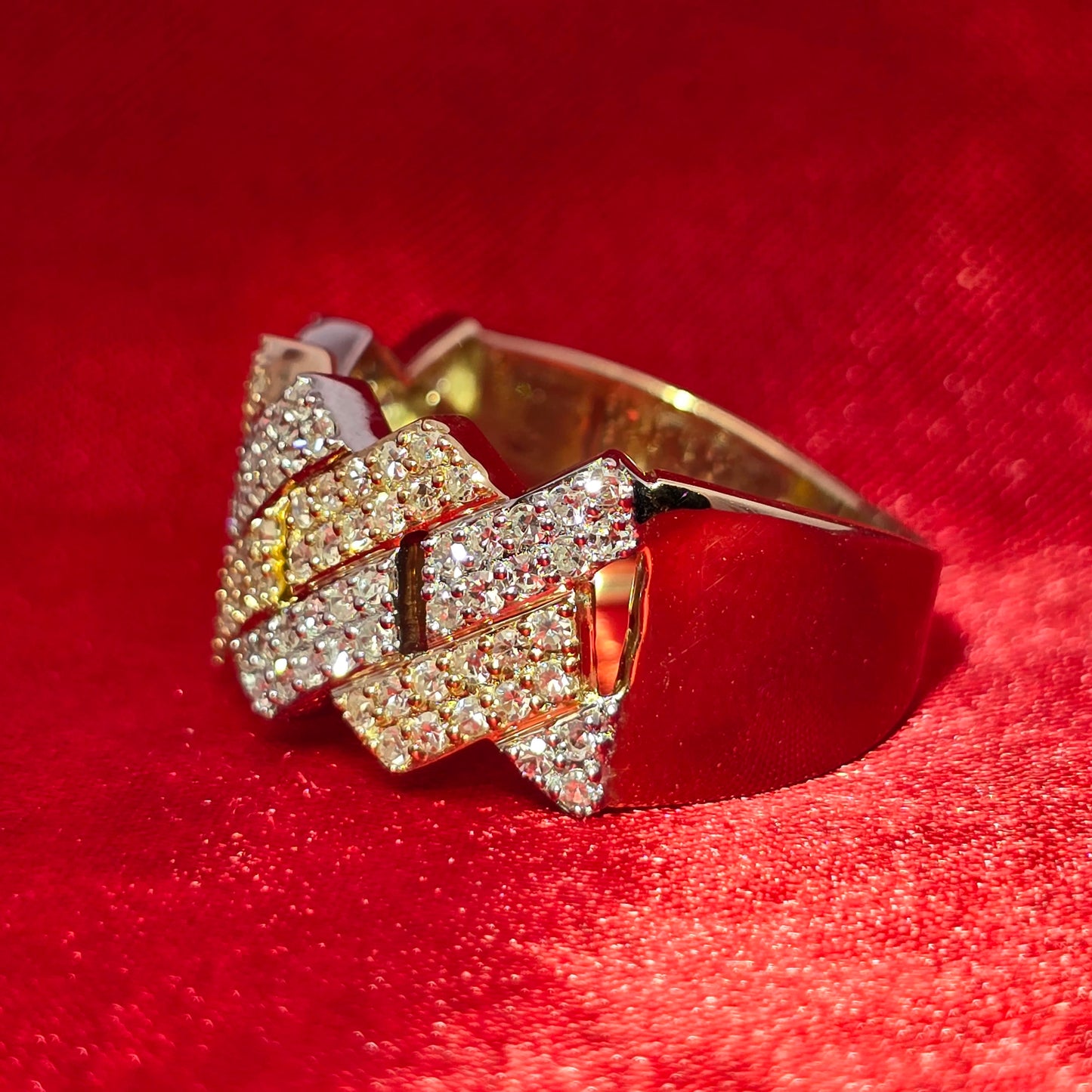 10K Yellow Gold Diamond Cuban Link Ring 1.15ctw | Iced Out Band