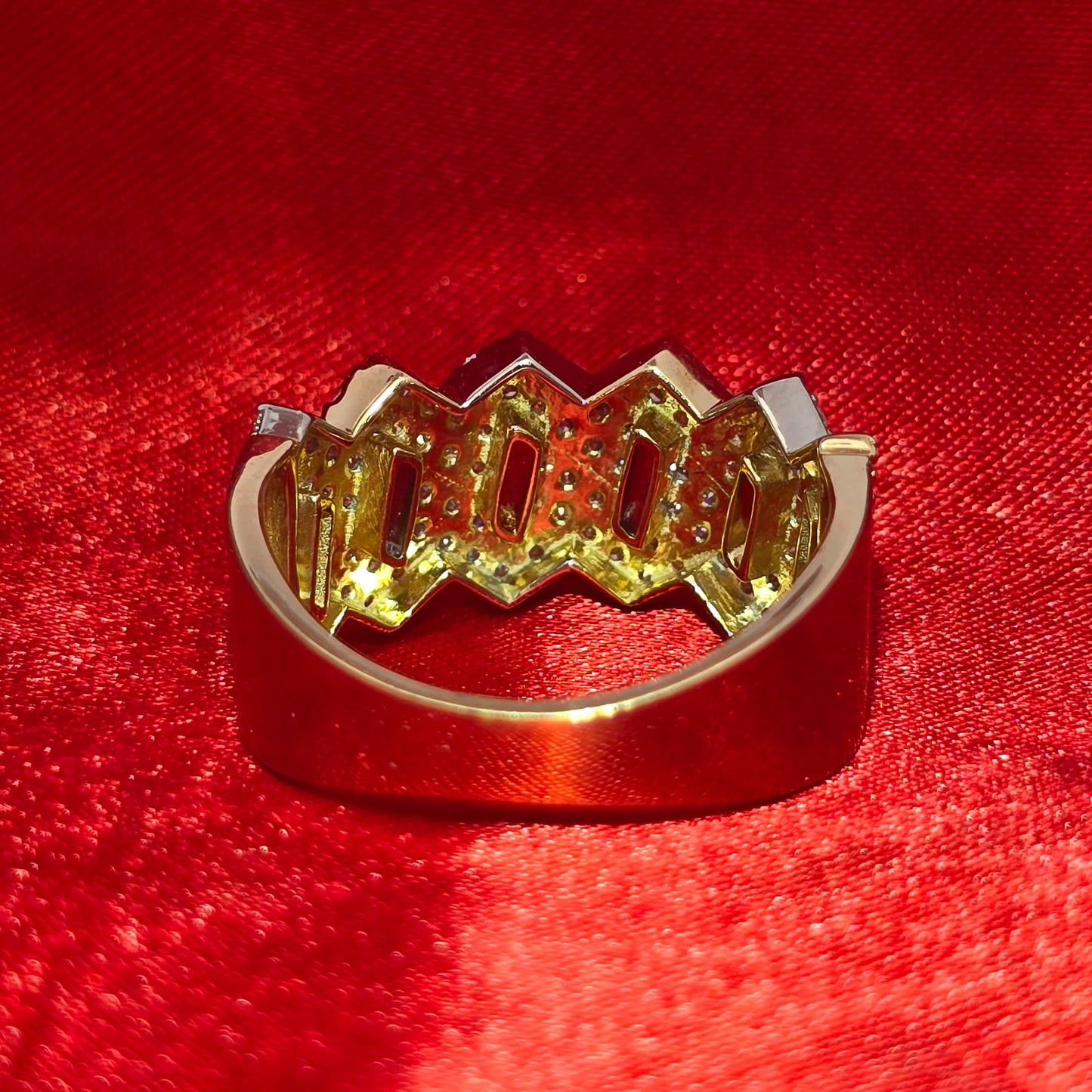 10K Yellow Gold Diamond Cuban Link Ring 1.15ctw | Iced Out Band