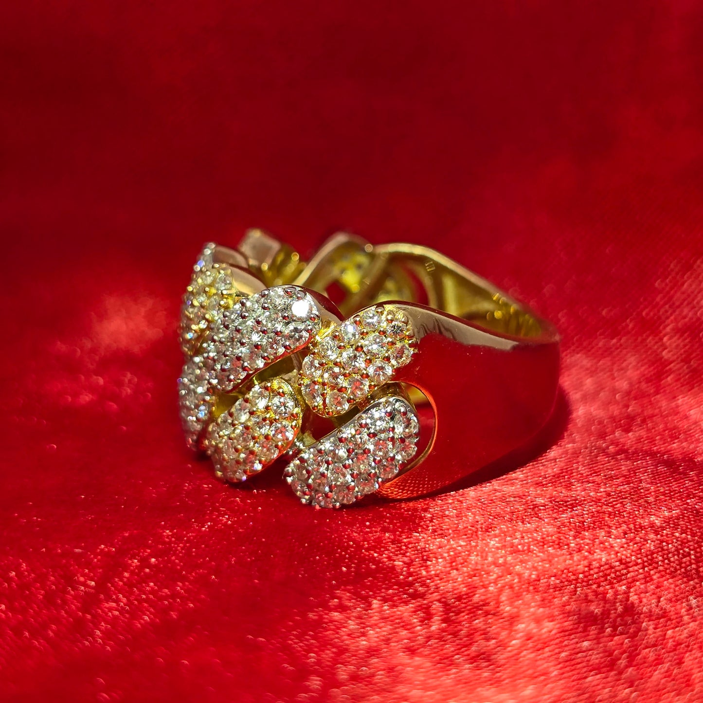 10K Yellow Gold Diamond Cuban Link Ring | 2.60 CTW Iced-Out Band