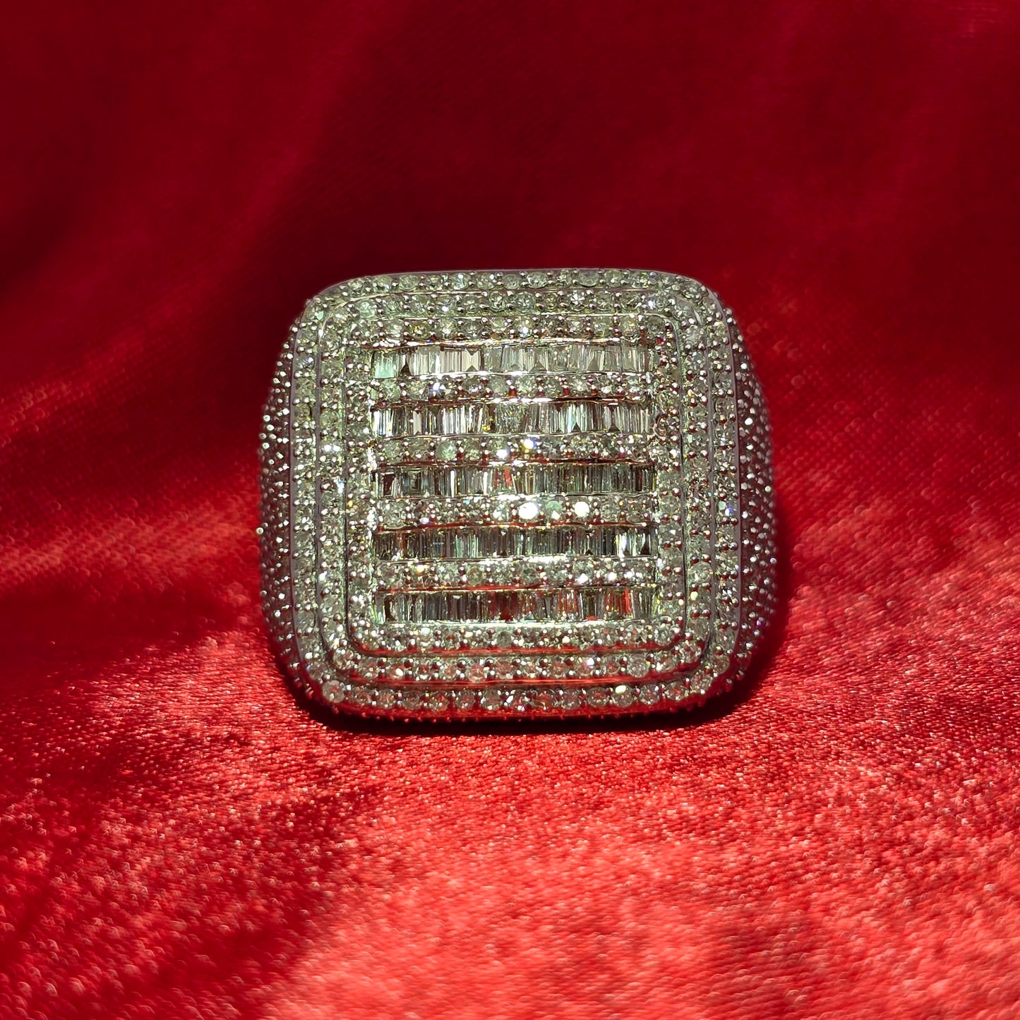 Men’s Diamond Baguette Ring 3.29 CTW | 10K Yellow Gold Square Iced-Out Pinky Ring