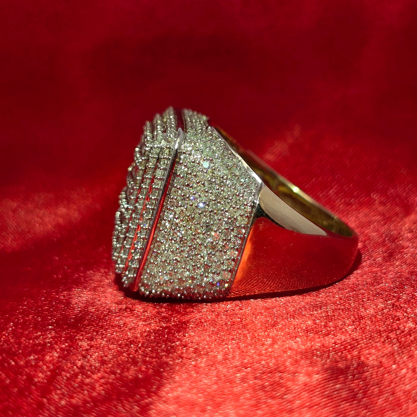Men’s Diamond Baguette Ring 3.29 CTW | 10K Yellow Gold Square Iced-Out Pinky Ring