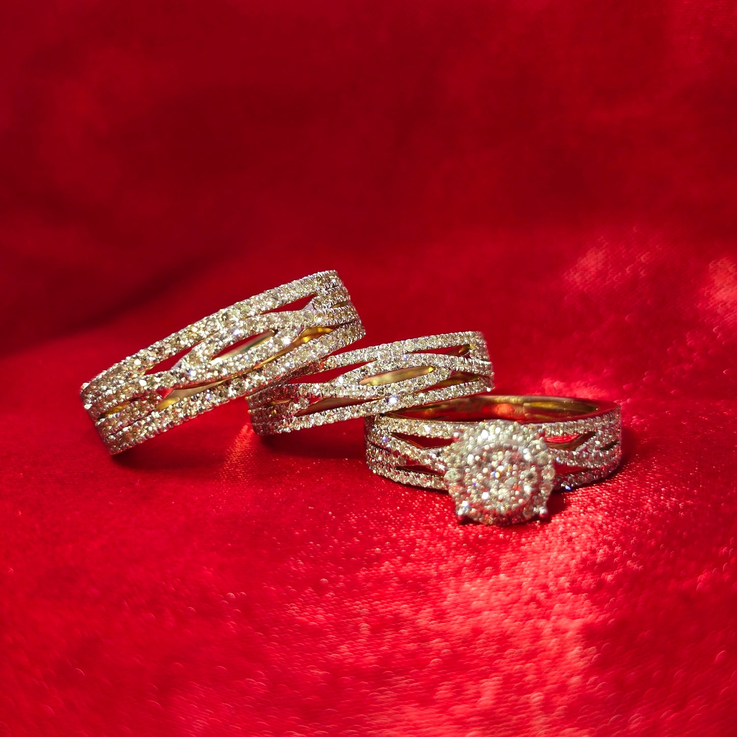 Diamond Wedding Trio Set Ring 1.89 ctw 14K Yellow Gold