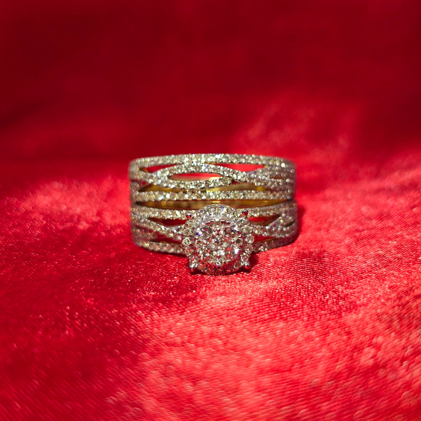 Diamond Wedding Trio Set Ring 1.89 ctw 14K Yellow Gold