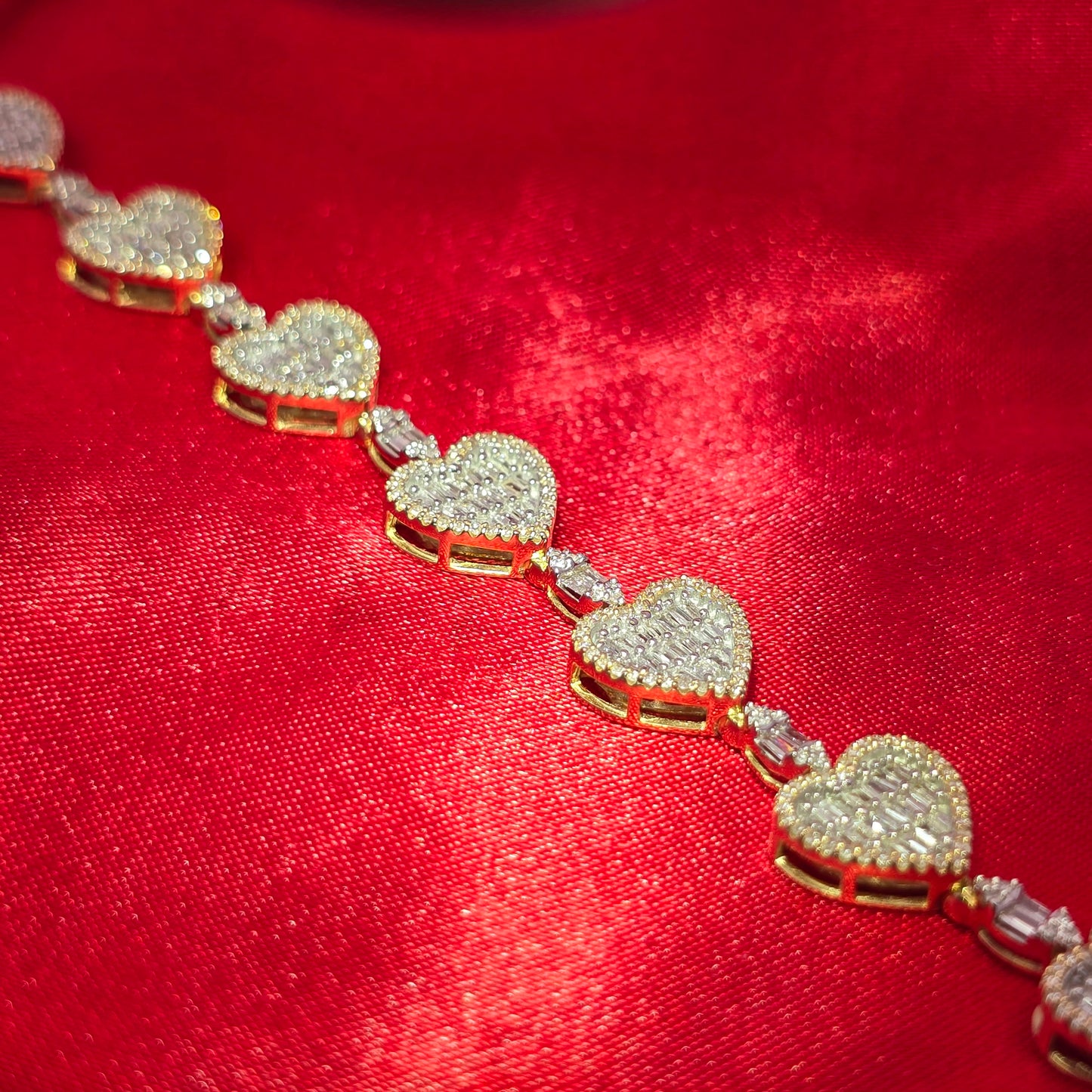 10K Yellow Gold Women's Heart Diamond Bracelet 2.35ctw