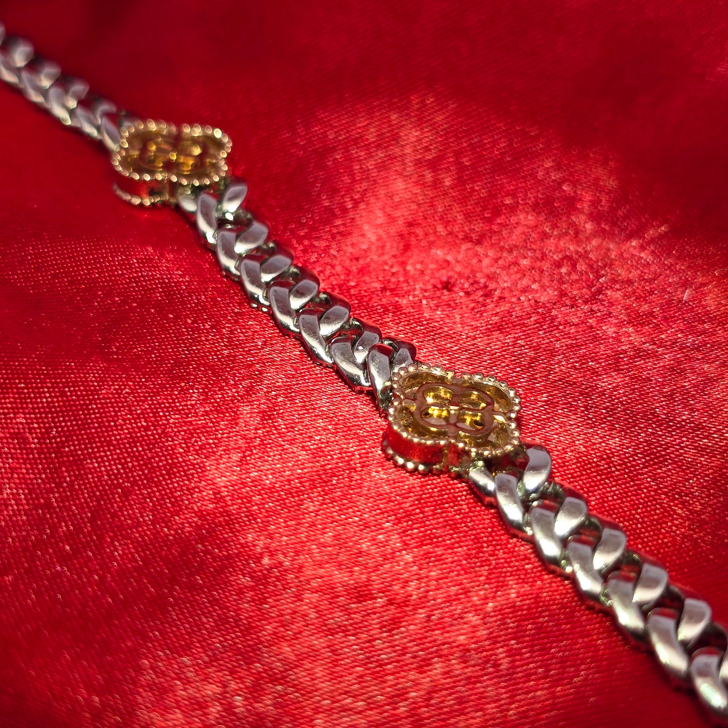 10K White Gold Women's Clover Cuban Link Diamond Bracelet 5.00ctw