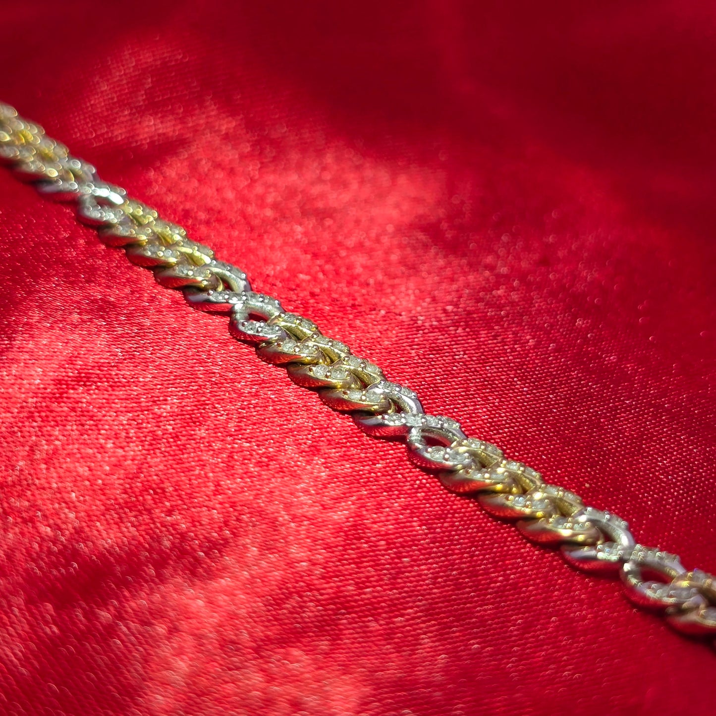 10K Yellow & White Gold Diamond Cuban Infinity Link Bracelet 1.89ctw