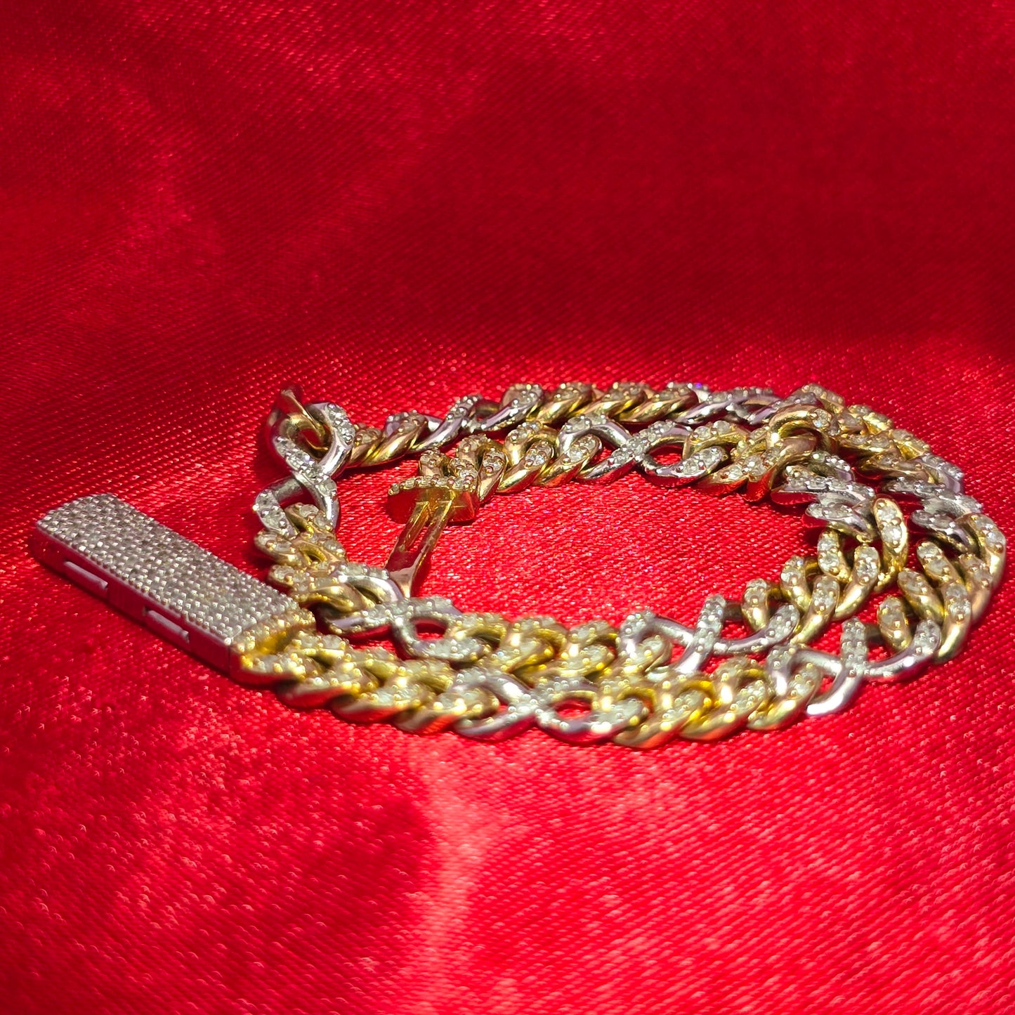 10K Yellow & White Gold Diamond Cuban Infinity Link Bracelet 1.89ctw