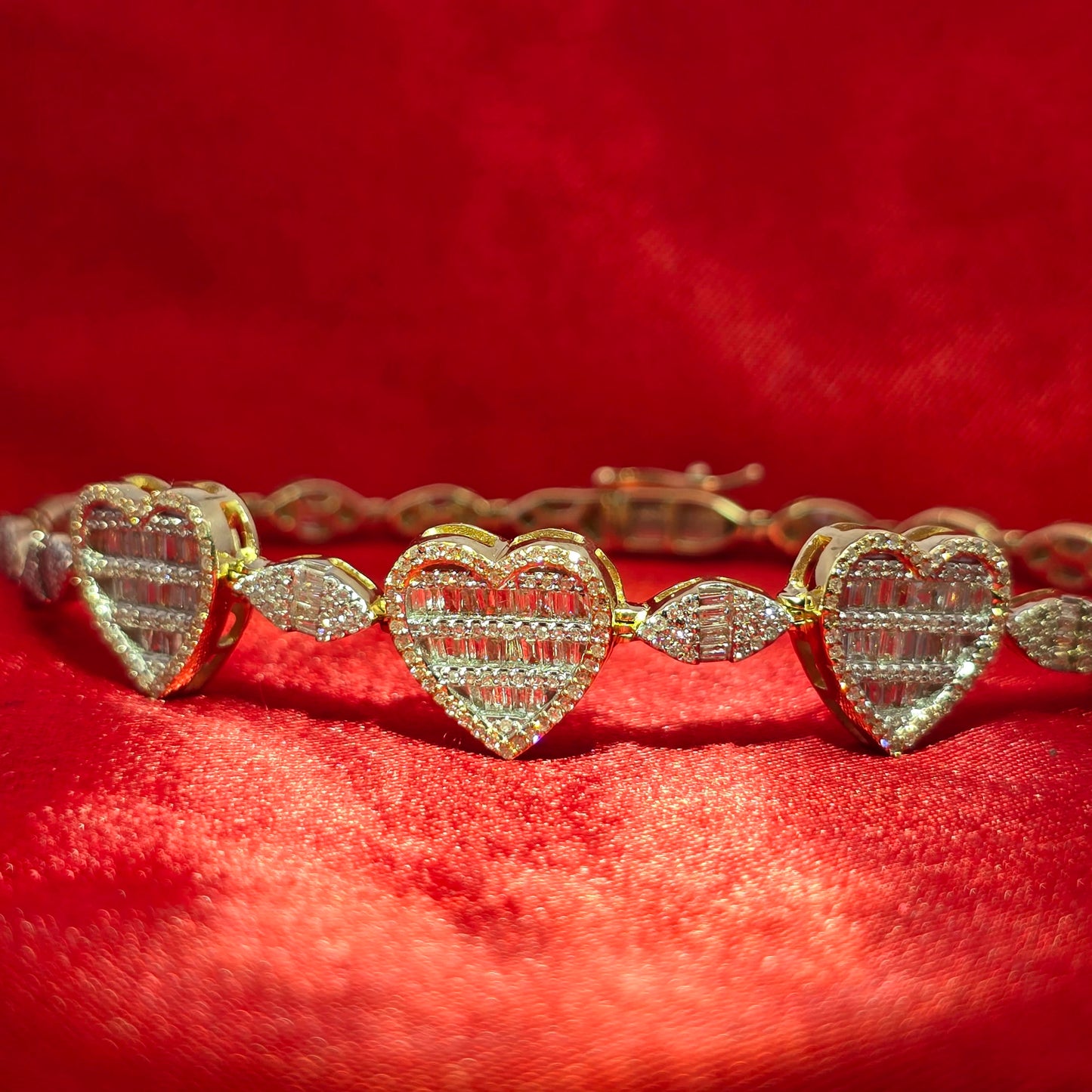10K Yellow Gold Marquise & Heart Diamond Bracelet 2.05ctw