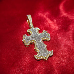 10K Yellow Gold Baguette & Round Diamond Cross Pendant 1.50ctw