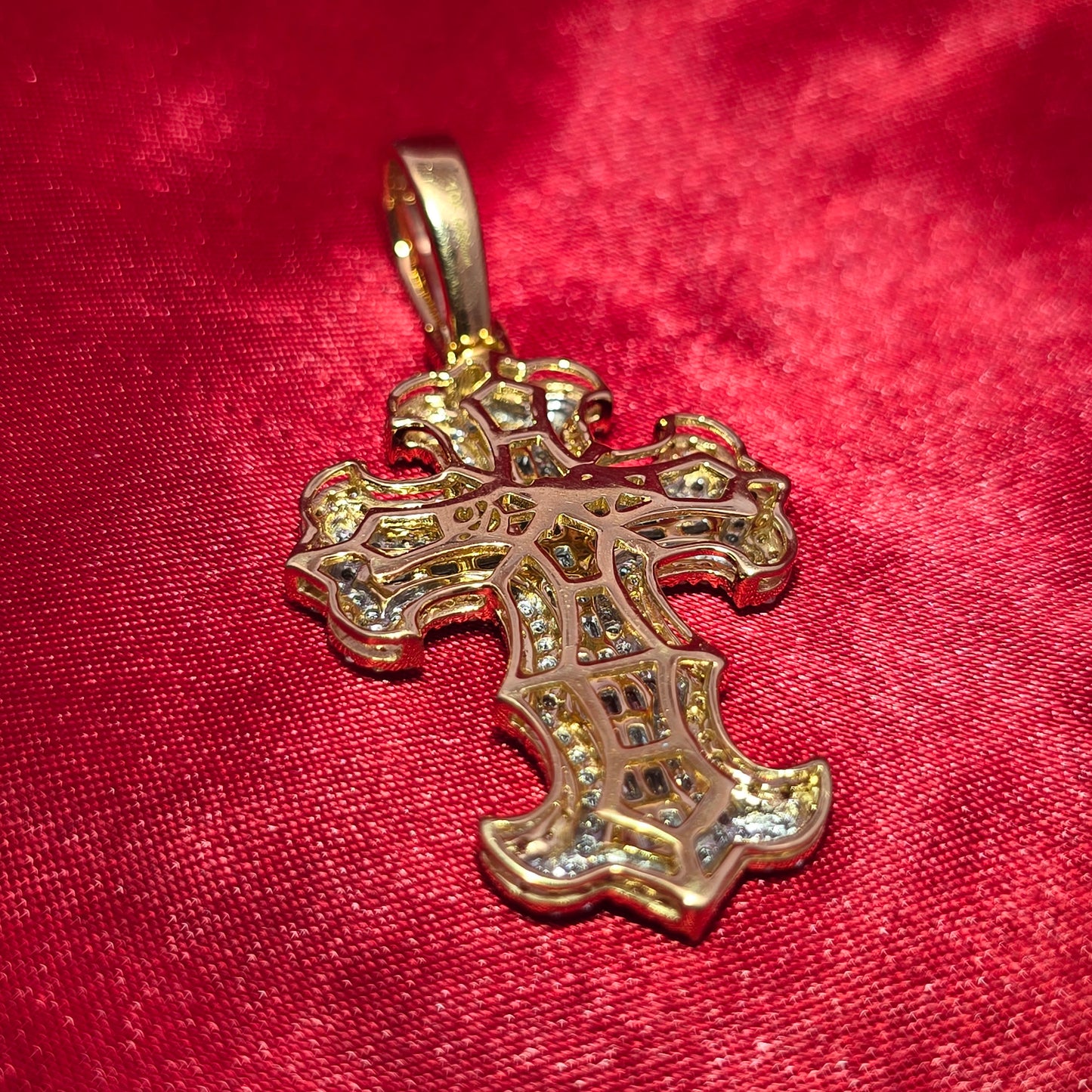 10K Yellow Gold Baguette & Round Diamond Cross Pendant 1.50ctw