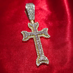 10K Yellow Gold Baguette Diamond Cross Pendant 1.80ctw