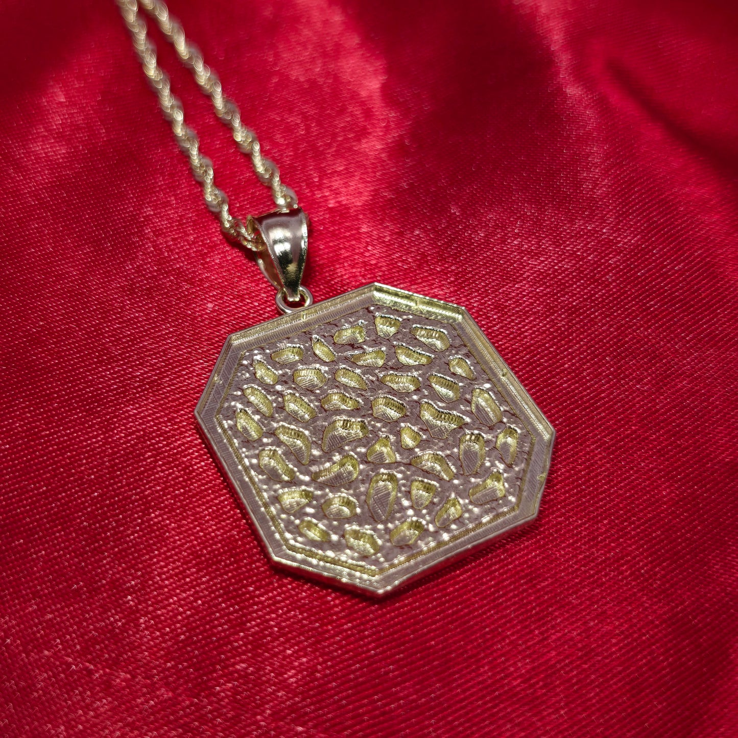 10K Yellow Gold Rope Chain with Diamond-Cut Octagon Nugget Pendant | Geometric Nugget Style Design