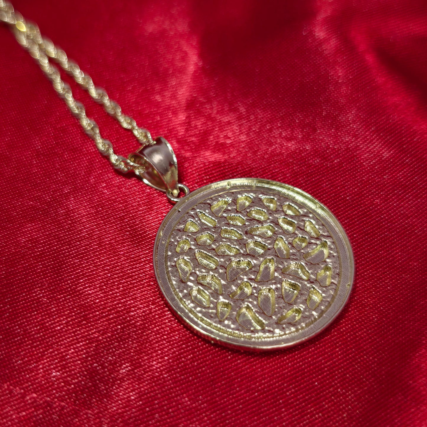 10K Yellow Gold Rope Chain with Diamond-Cut Circular Nugget Pendant | Geometric Nugget Style