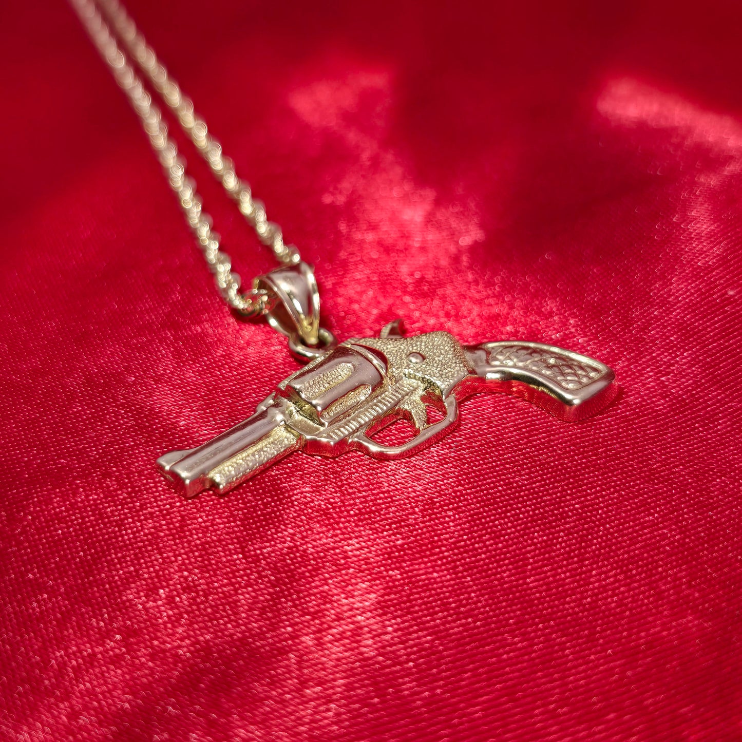 10K Yellow Gold Rope Chain with Textured Pistol Pendant | Western Gun Design Necklace