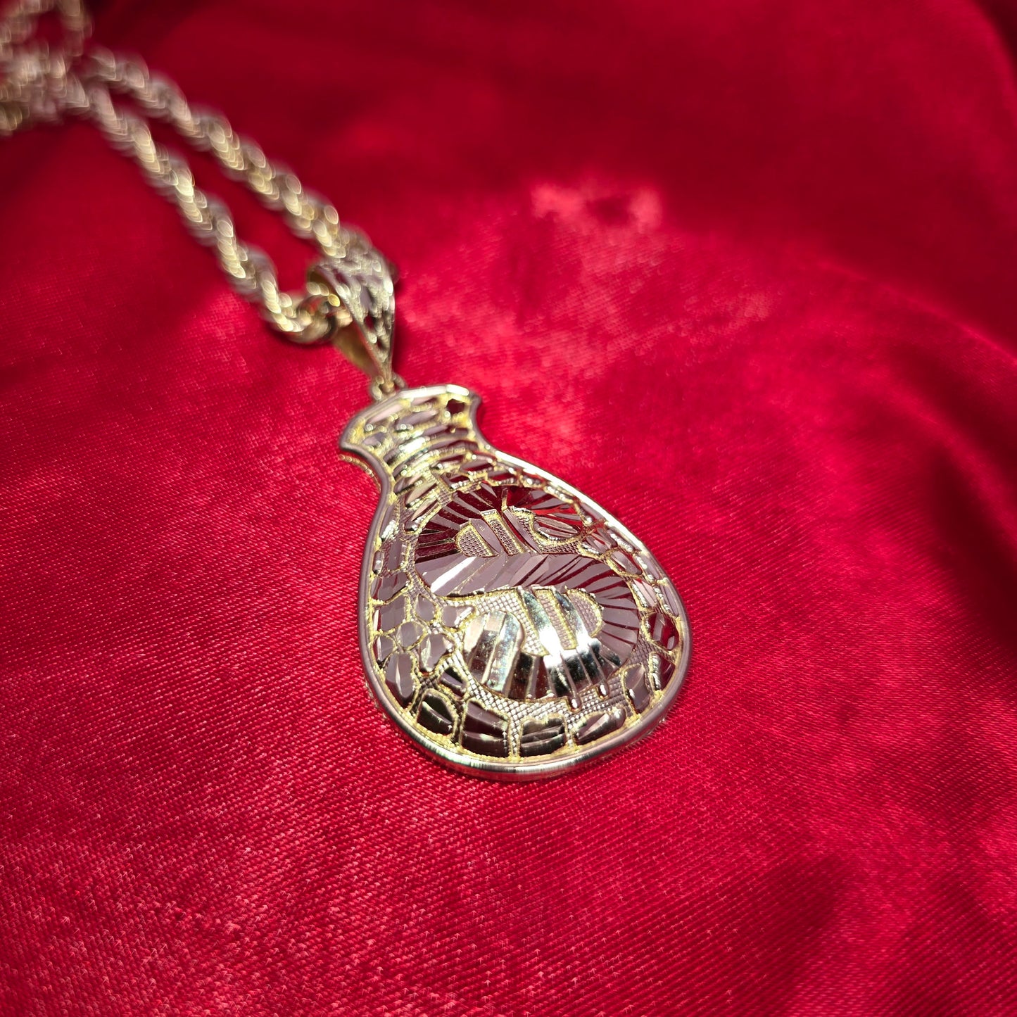 10K Yellow Gold Rope Chain with Diamond-Cut Money Bag Pendant | Success & Wealth Symbol