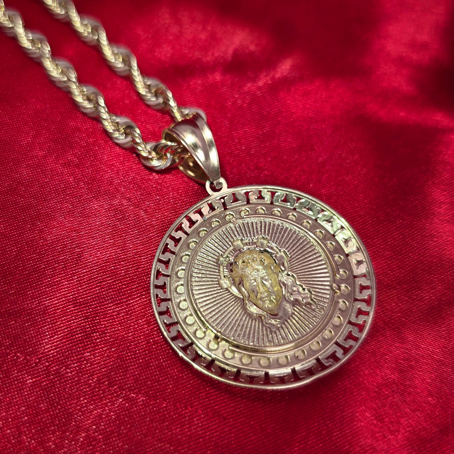 10K Gold Jesus Head Medallion Pendant with 20" Rope Chain – Religious & Stylish Design