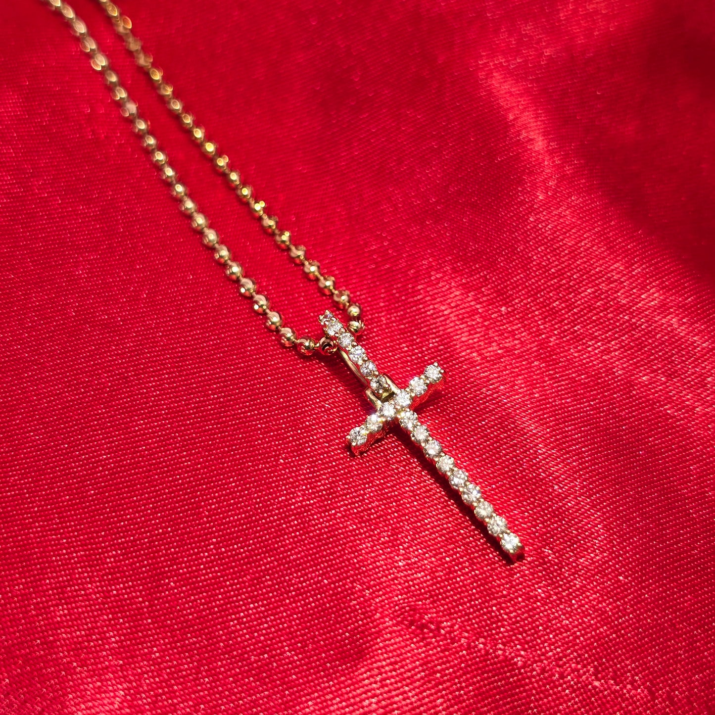10K Yellow Gold Diamond Cross Pendant with Moon Cut Chain | 0.44 CTW Women’s Necklace