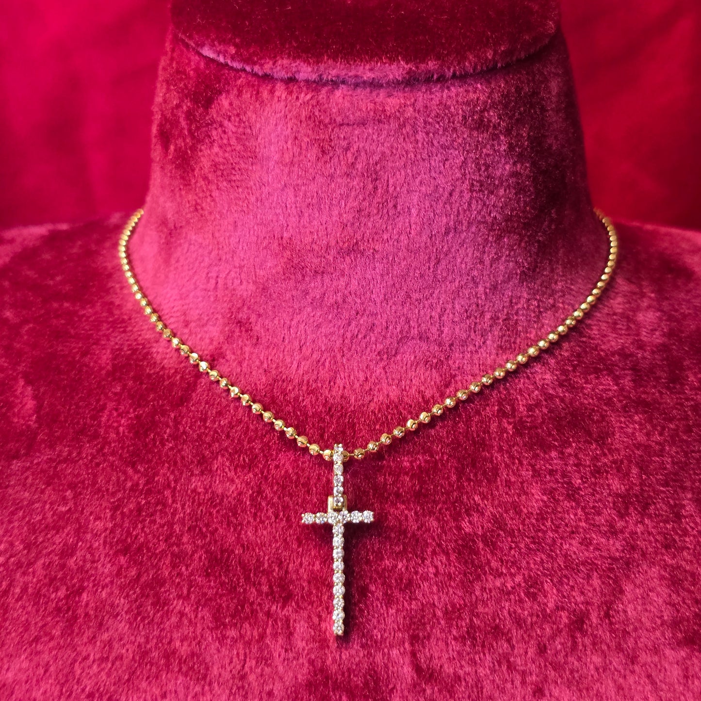 10K Yellow Gold Diamond Cross Pendant with Moon Cut Chain | 0.44 CTW Women’s Necklace