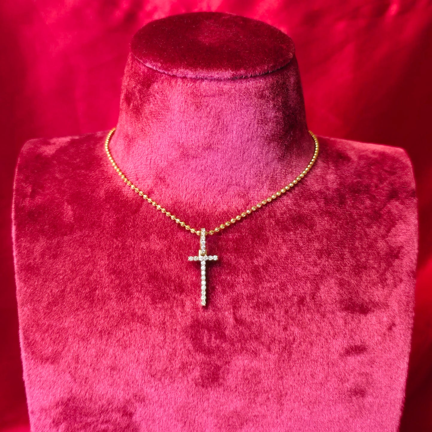 10K Yellow Gold Diamond Cross Pendant with Moon Cut Chain | 0.44 CTW Women’s Necklace