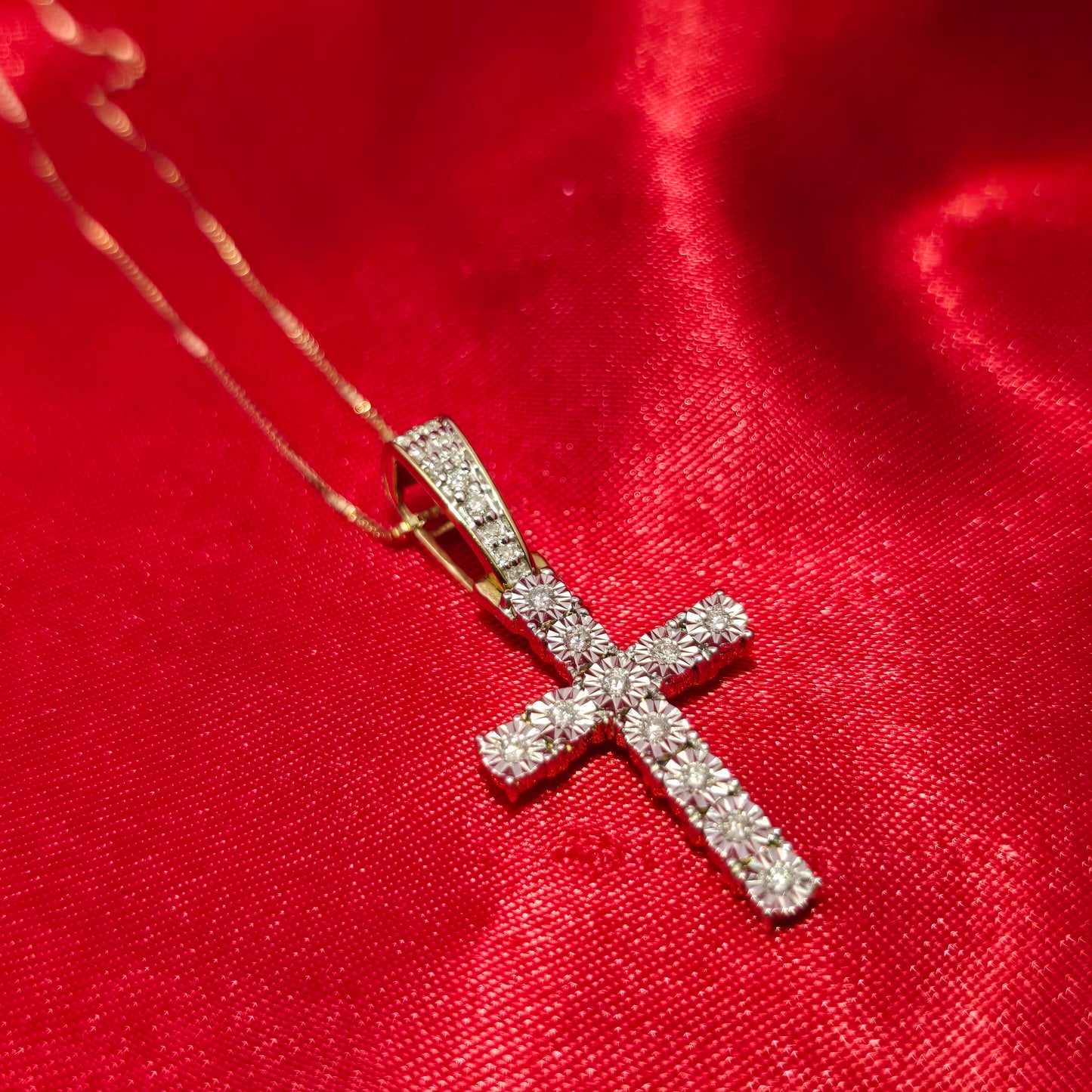 10K Yellow Gold Cross Pendant with Diamond Box Chain | 1/8 CTW Women's Necklace