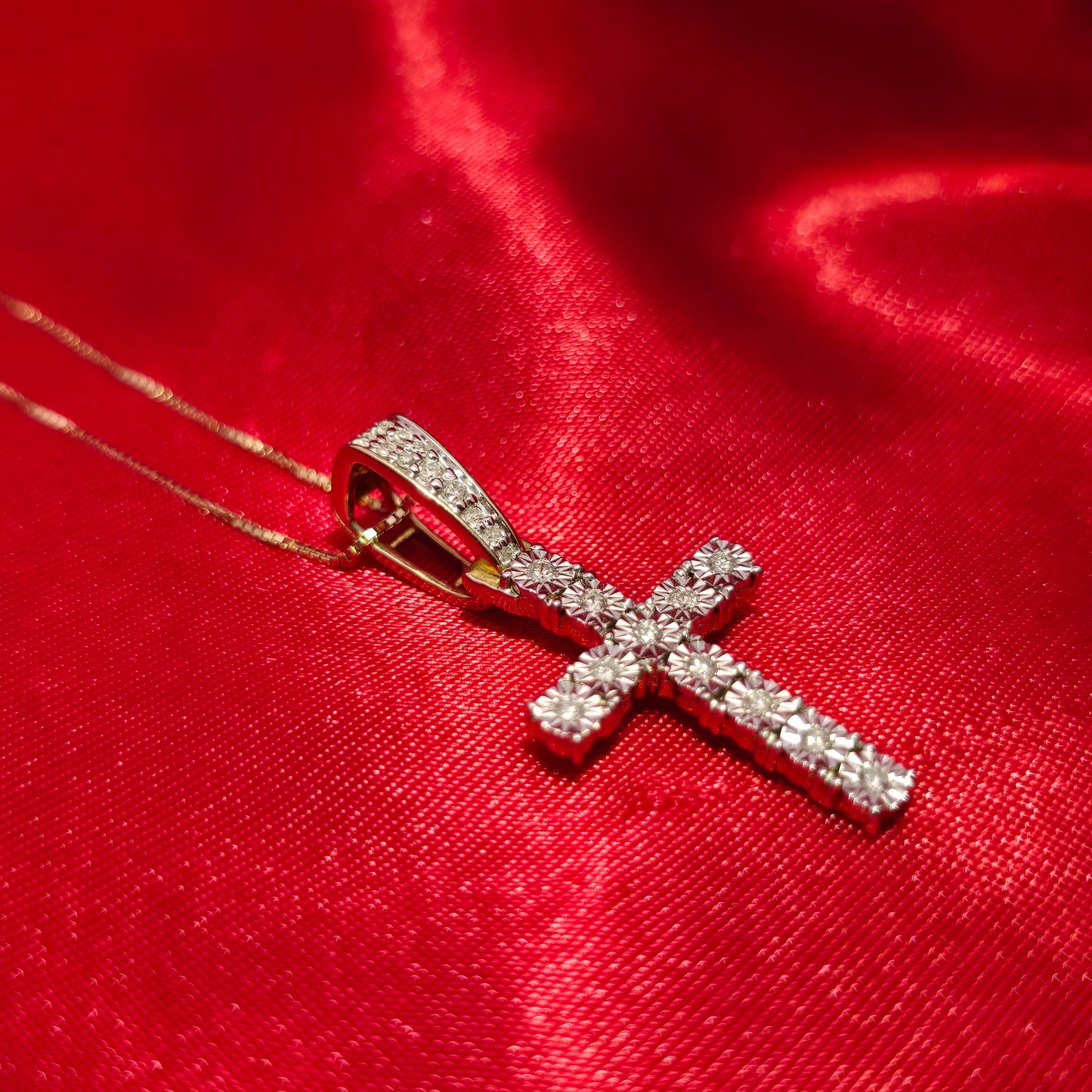 10K Yellow Gold Cross Pendant with Diamond Box Chain | 1/8 CTW Women's Necklace