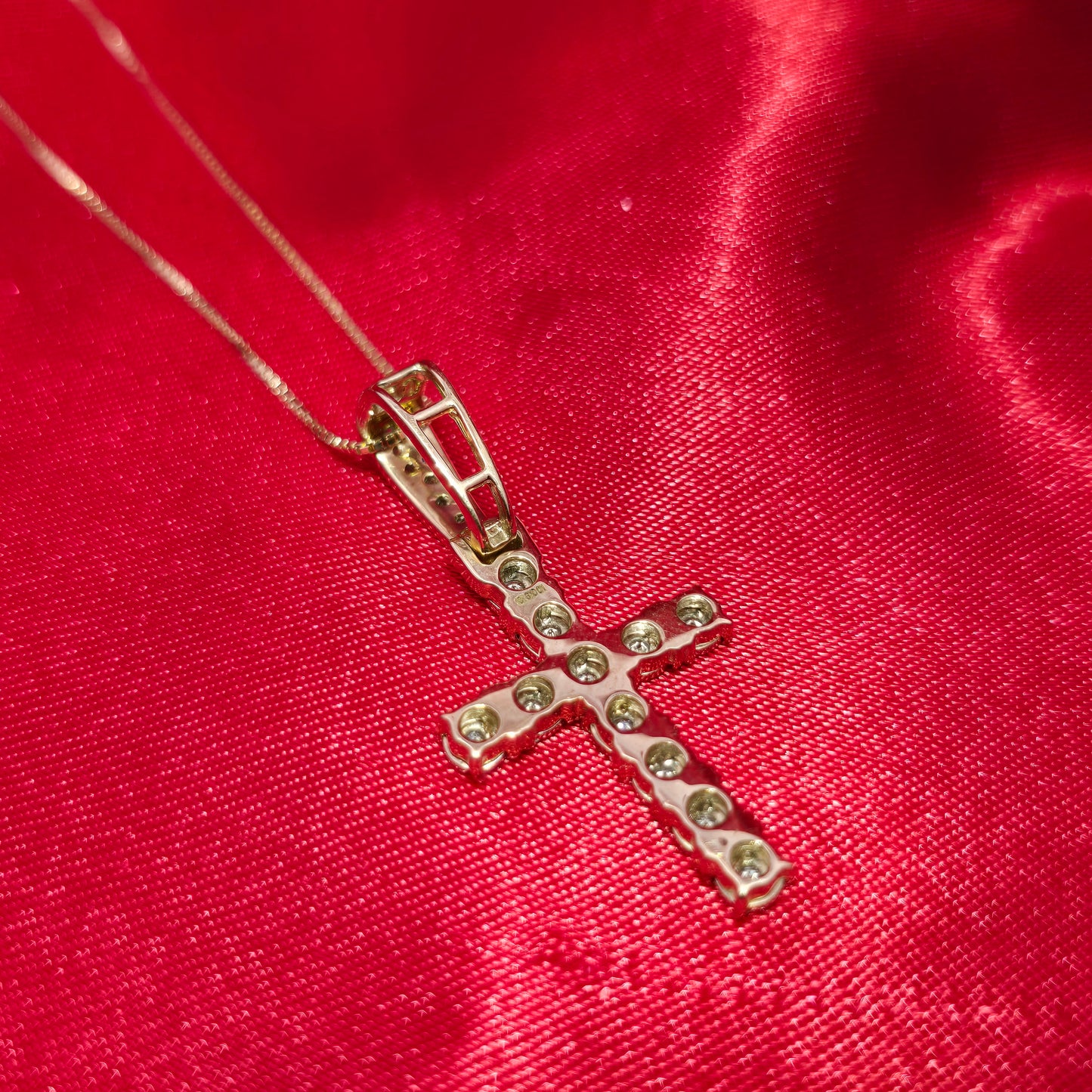 10K Yellow Gold Cross Pendant with Diamond Box Chain | 1/8 CTW Women's Necklace