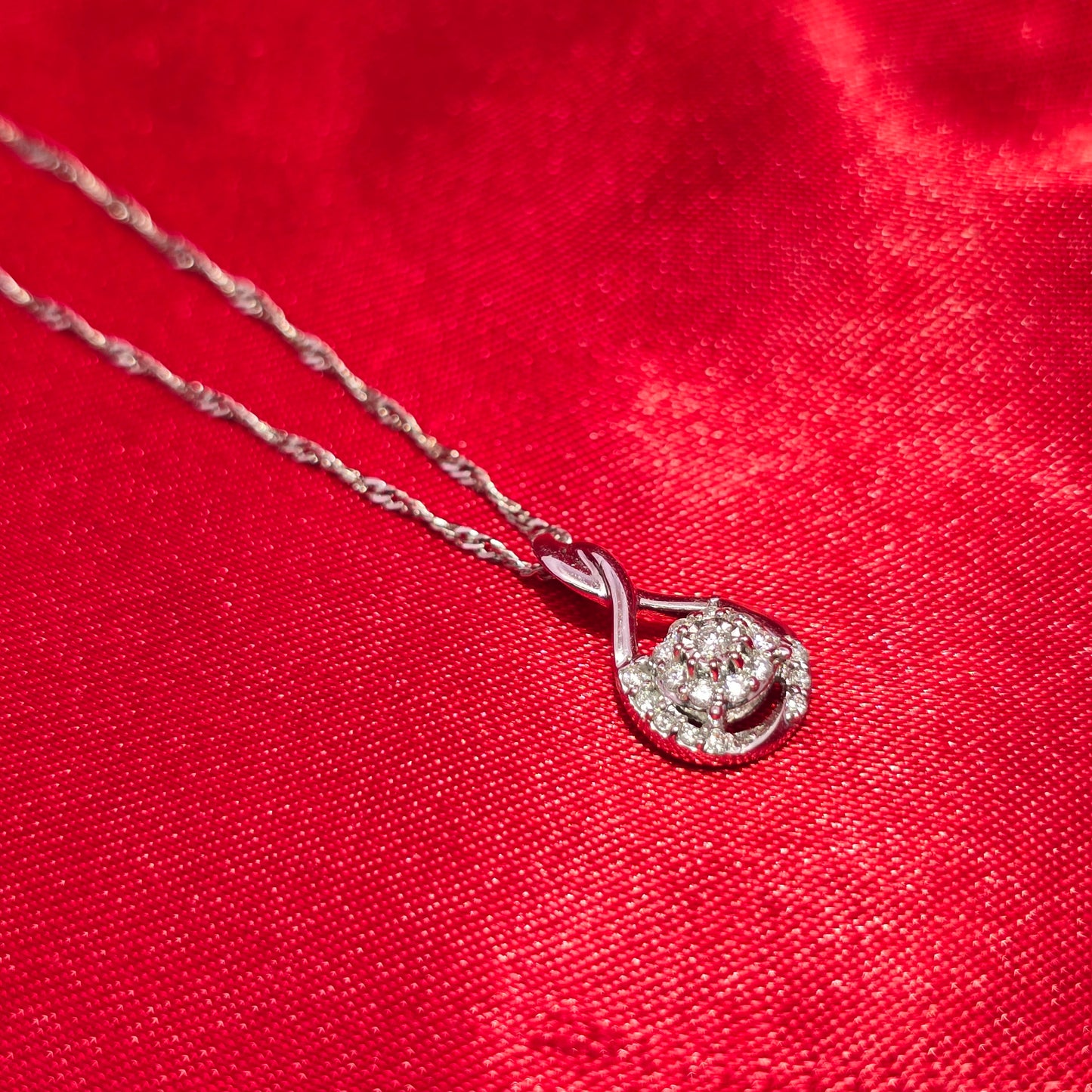 10K White Gold Diamond Swirl Pendant with Twisted Curb Chain | 1/10 CTW Cluster Necklace for Women