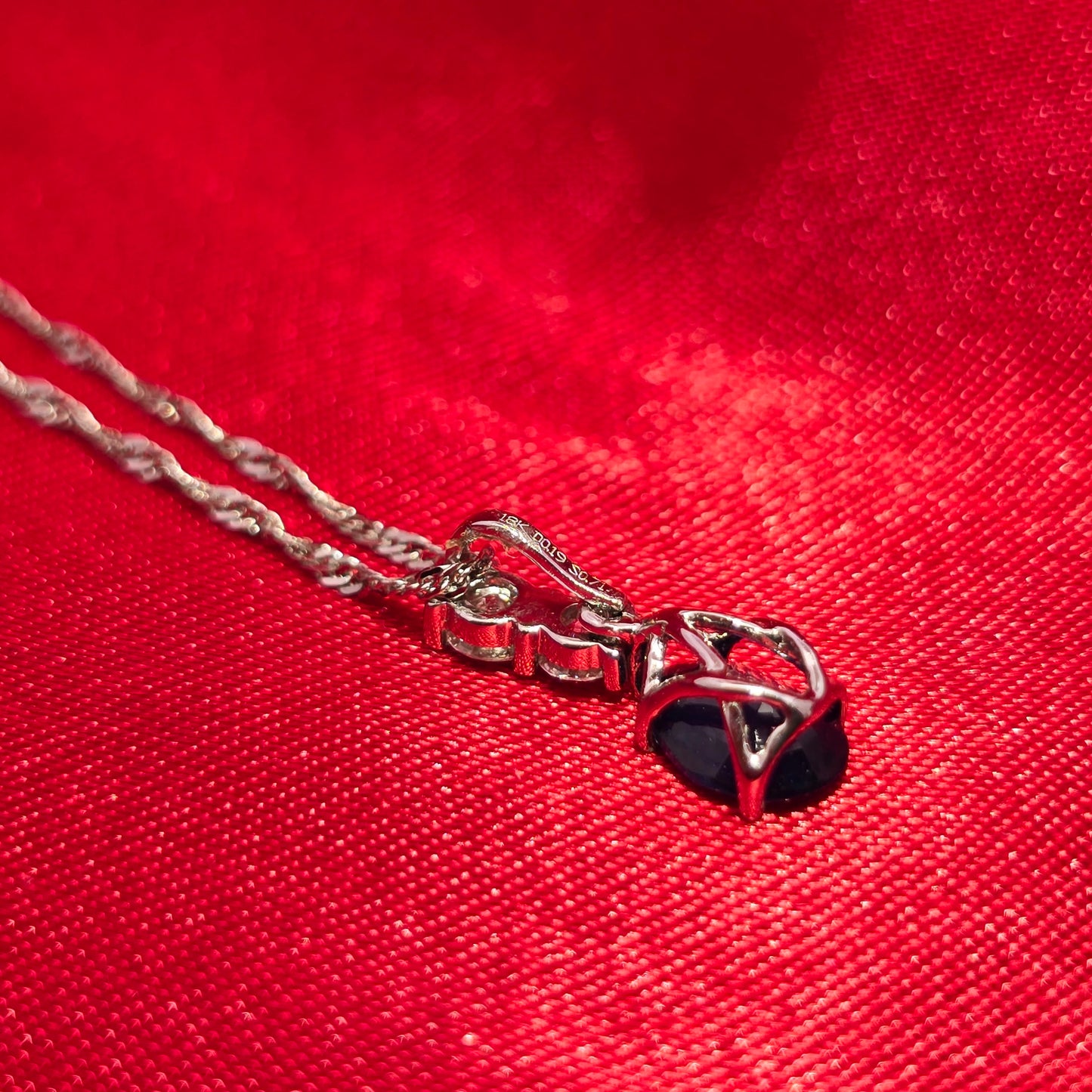 18K White Gold Blue Sapphire Pendant with Diamond Twisted Curb Chain | 1/5 CTW Necklace for Women