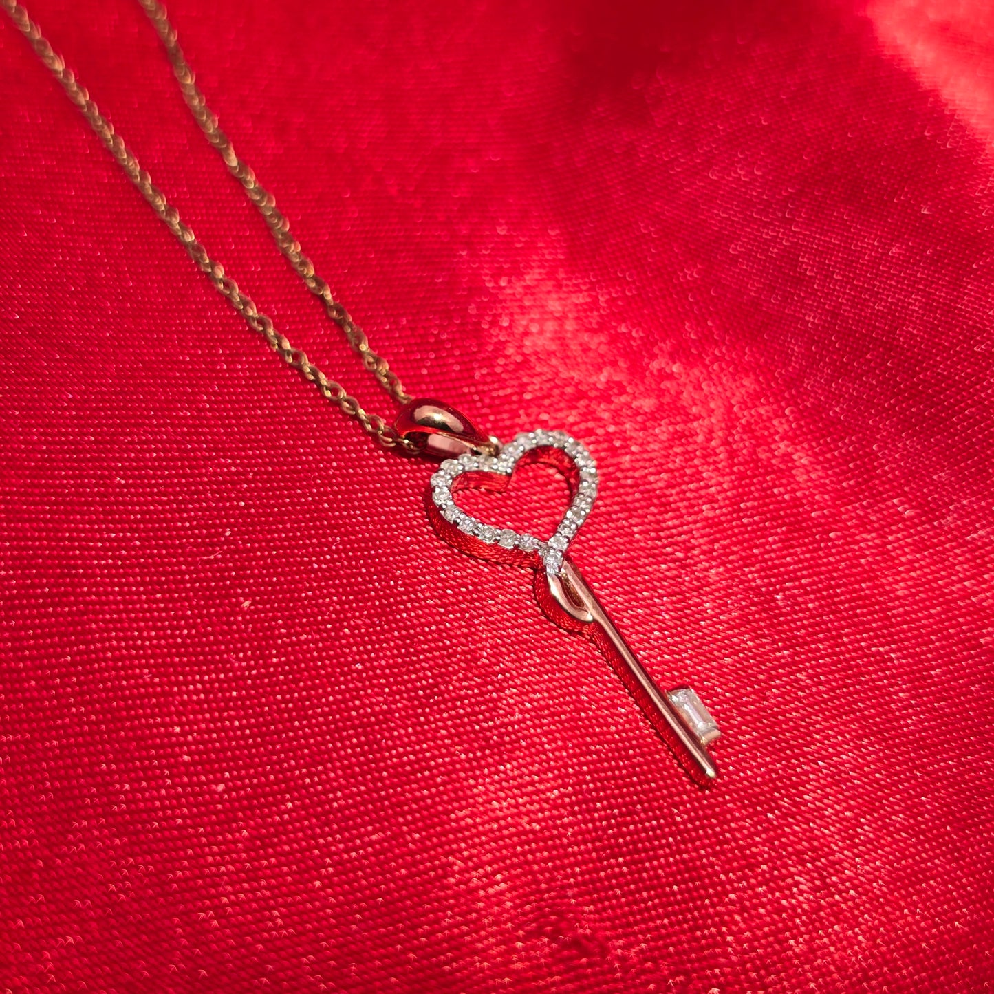 10K Rose Gold Heart Key Pendant with Diamond Twisted Curb Chain | 0.10 CTW Women’s Necklace