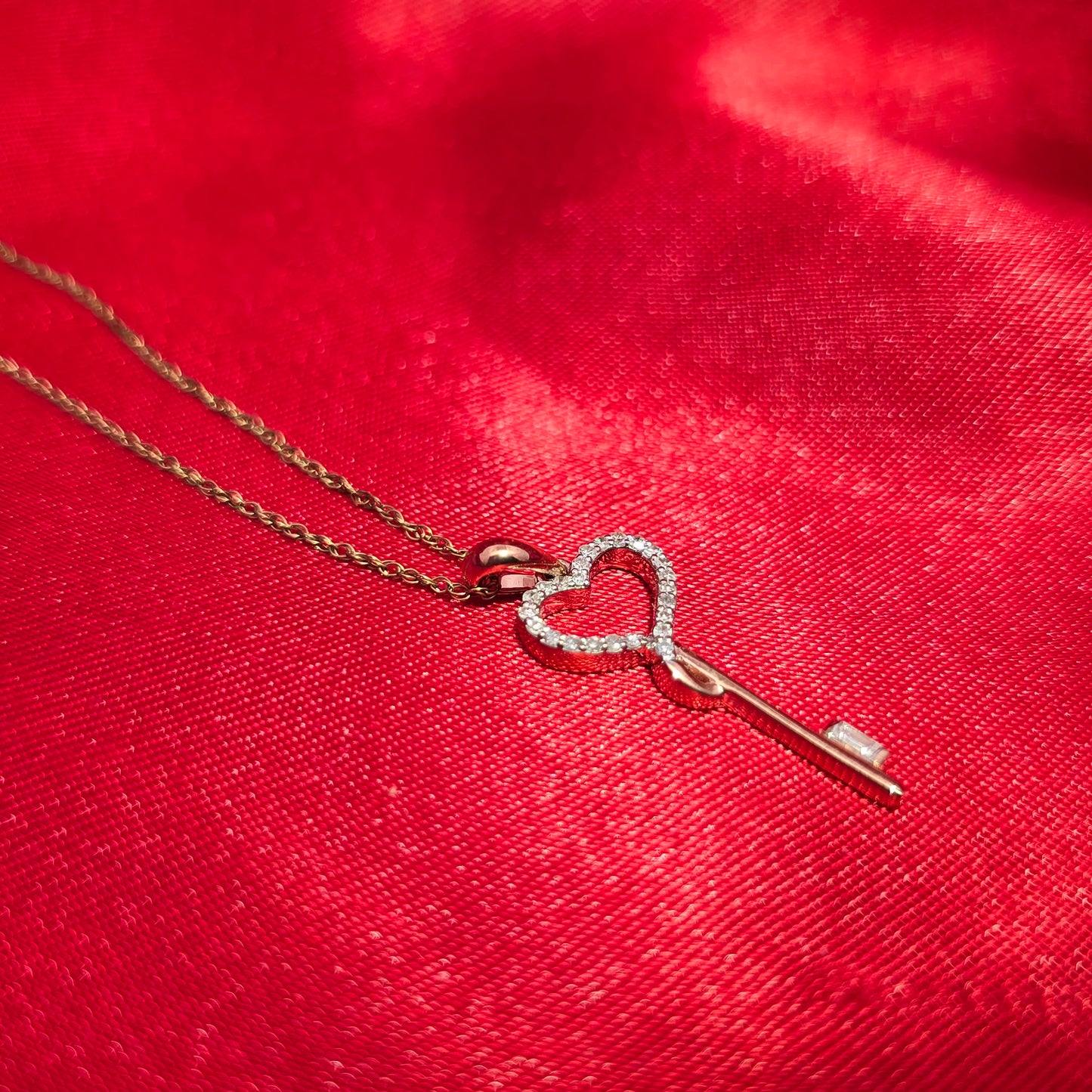10K Rose Gold Heart Key Pendant with Diamond Twisted Curb Chain | 0.10 CTW Women’s Necklace