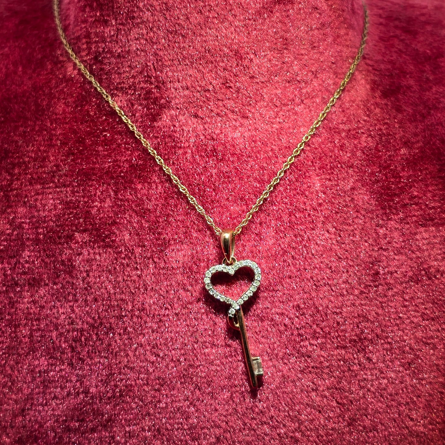10K Rose Gold Heart Key Pendant with Diamond Twisted Curb Chain | 0.10 CTW Women’s Necklace