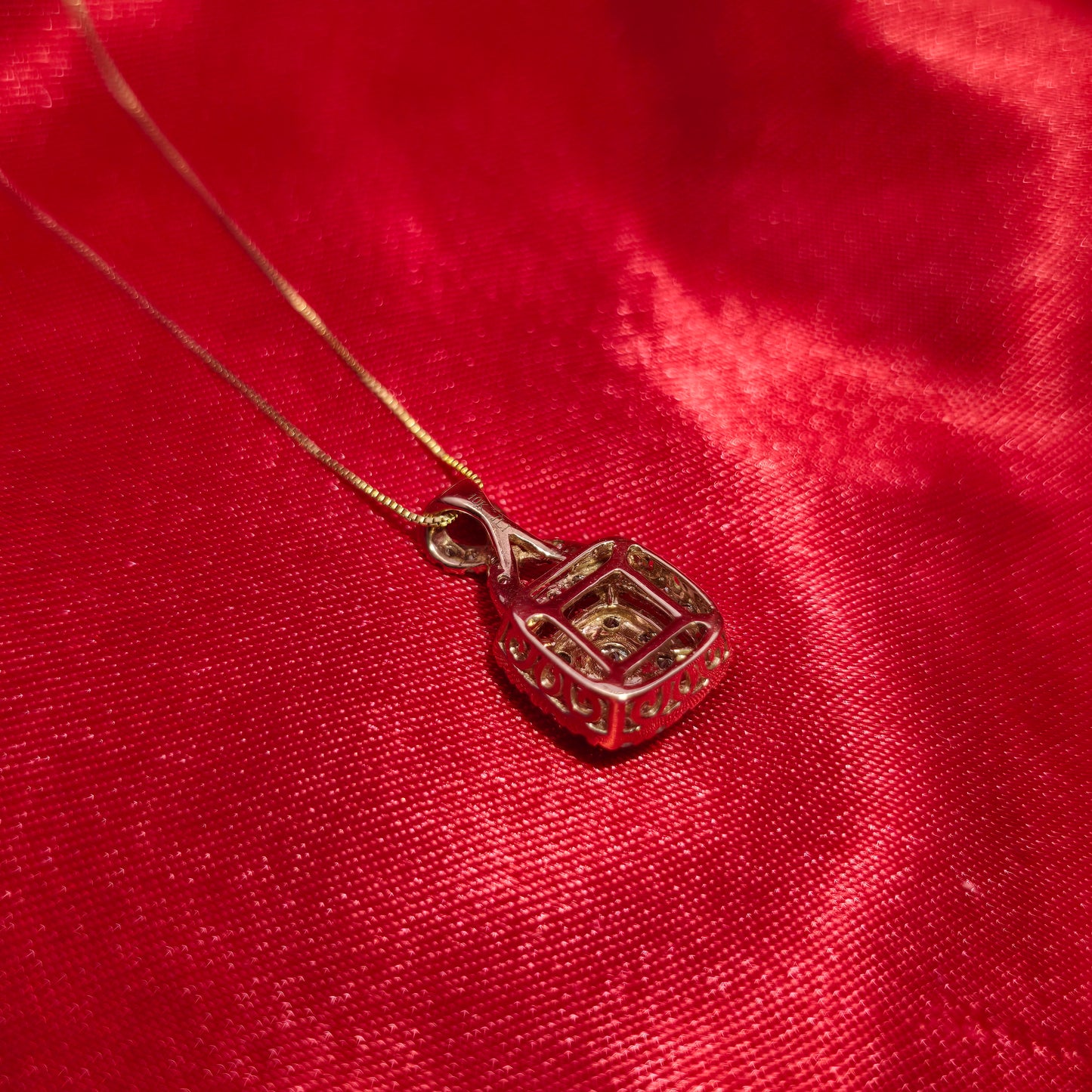 10K Yellow Gold Diamond Square Cluster Pendant with Box Chain | Women’s Necklace