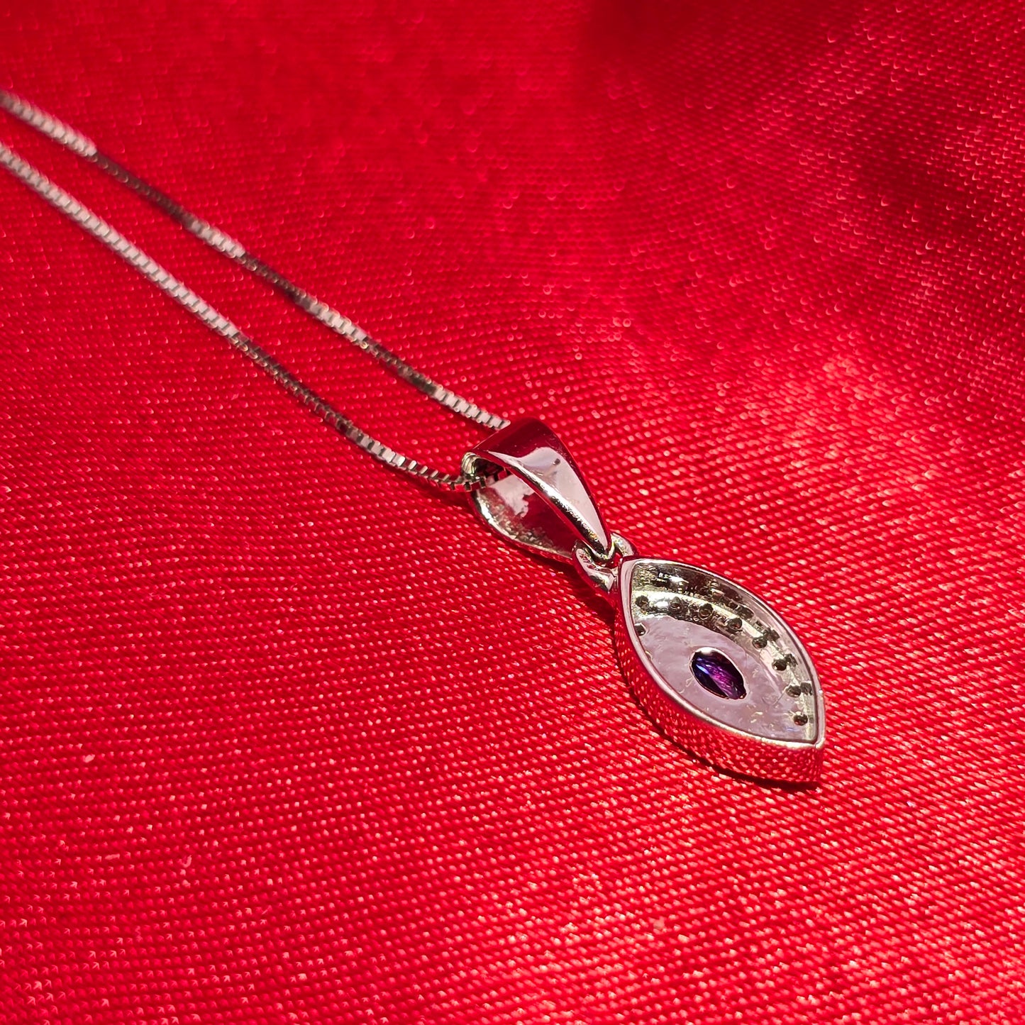10K White Gold Marquise Sapphire Pendant with Diamond Halo & Box Chain | 0.27 CTW Necklace for Women