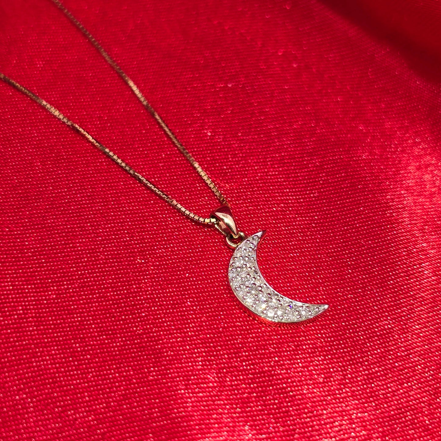 10K Yellow Gold Diamond Crescent Moon Pendant with Box Chain | 0.25 CTW Women’s Necklace