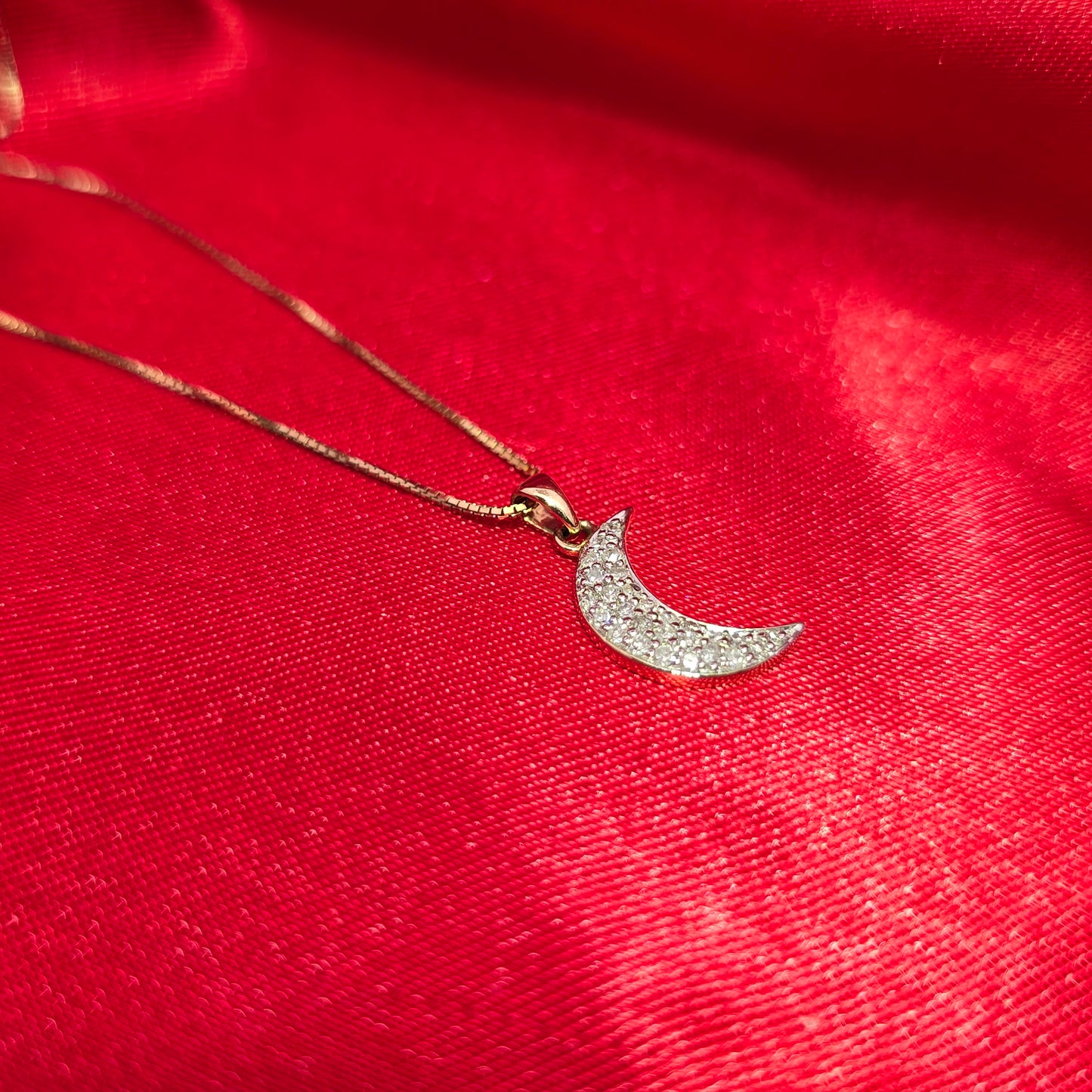 10K Yellow Gold Diamond Crescent Moon Pendant with Box Chain | 0.25 CTW Women’s Necklace