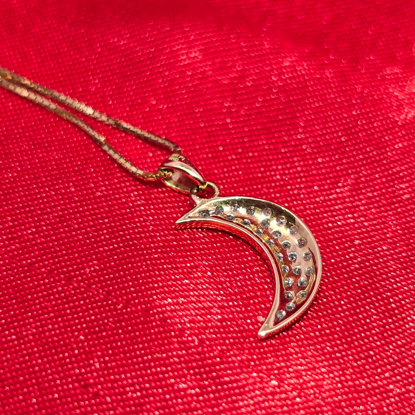 10K Yellow Gold Diamond Crescent Moon Pendant with Box Chain | 0.25 CTW Women’s Necklace