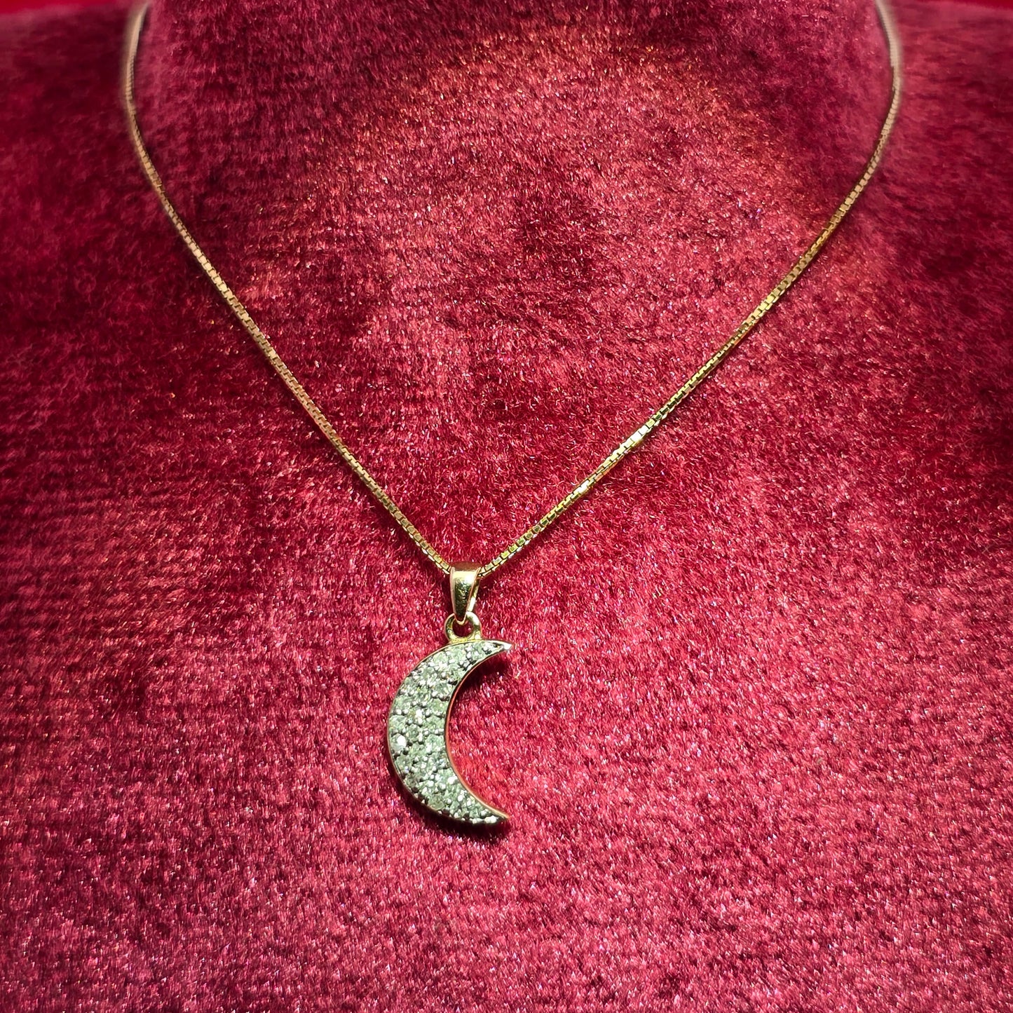 10K Yellow Gold Diamond Crescent Moon Pendant with Box Chain | 0.25 CTW Women’s Necklace