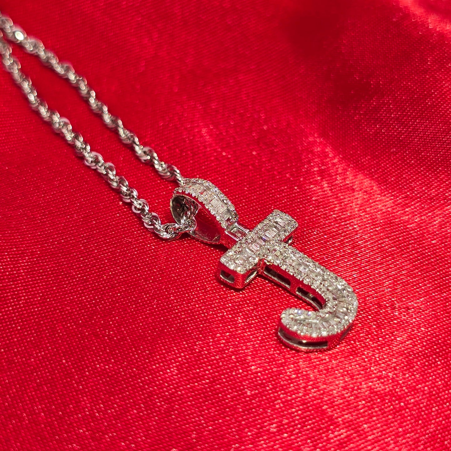 10K White Gold Diamond “J” Initial Pendant with Rope Chain | 0.38 CTW Personalized Necklace