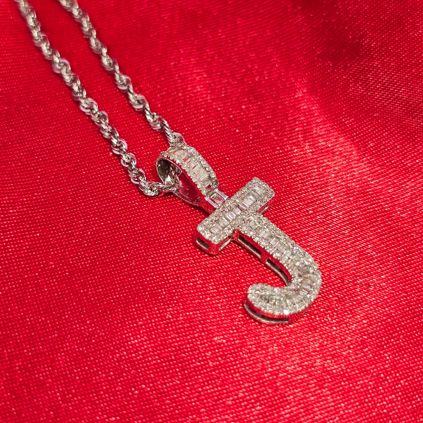 10K White Gold Diamond “J” Initial Pendant with Rope Chain | 0.38 CTW Personalized Necklace