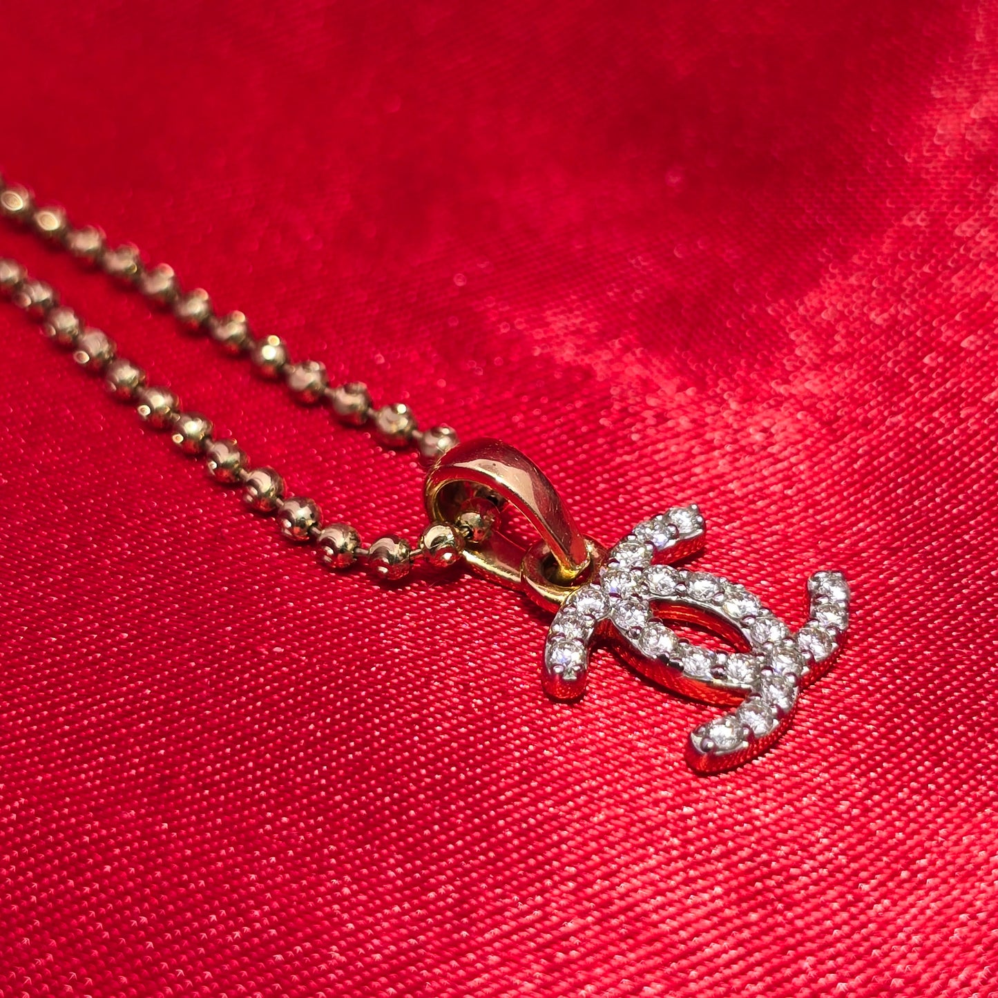 14K Yellow Gold Diamond Designer-Inspired Double C Pendant with Moon Cut Chain | 0.30 CTW