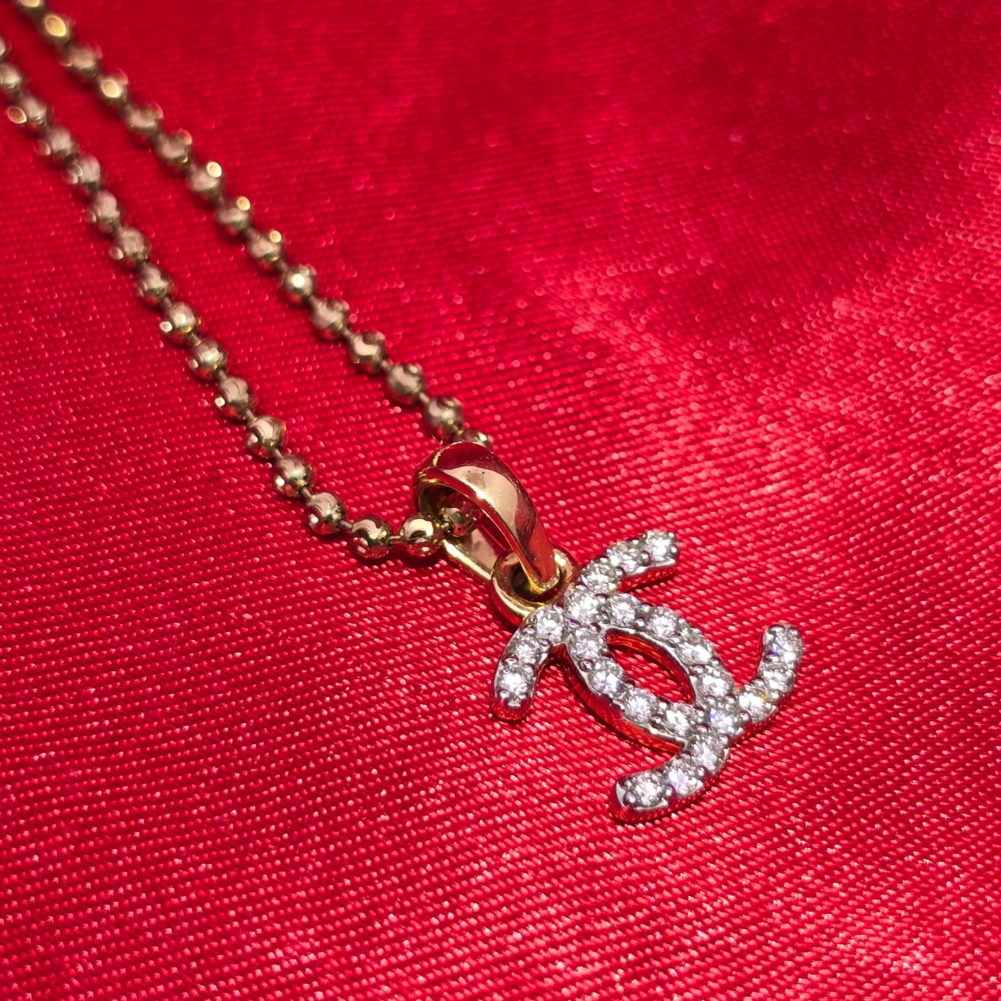 14K Yellow Gold Diamond Designer-Inspired Double C Pendant with Moon Cut Chain | 0.30 CTW