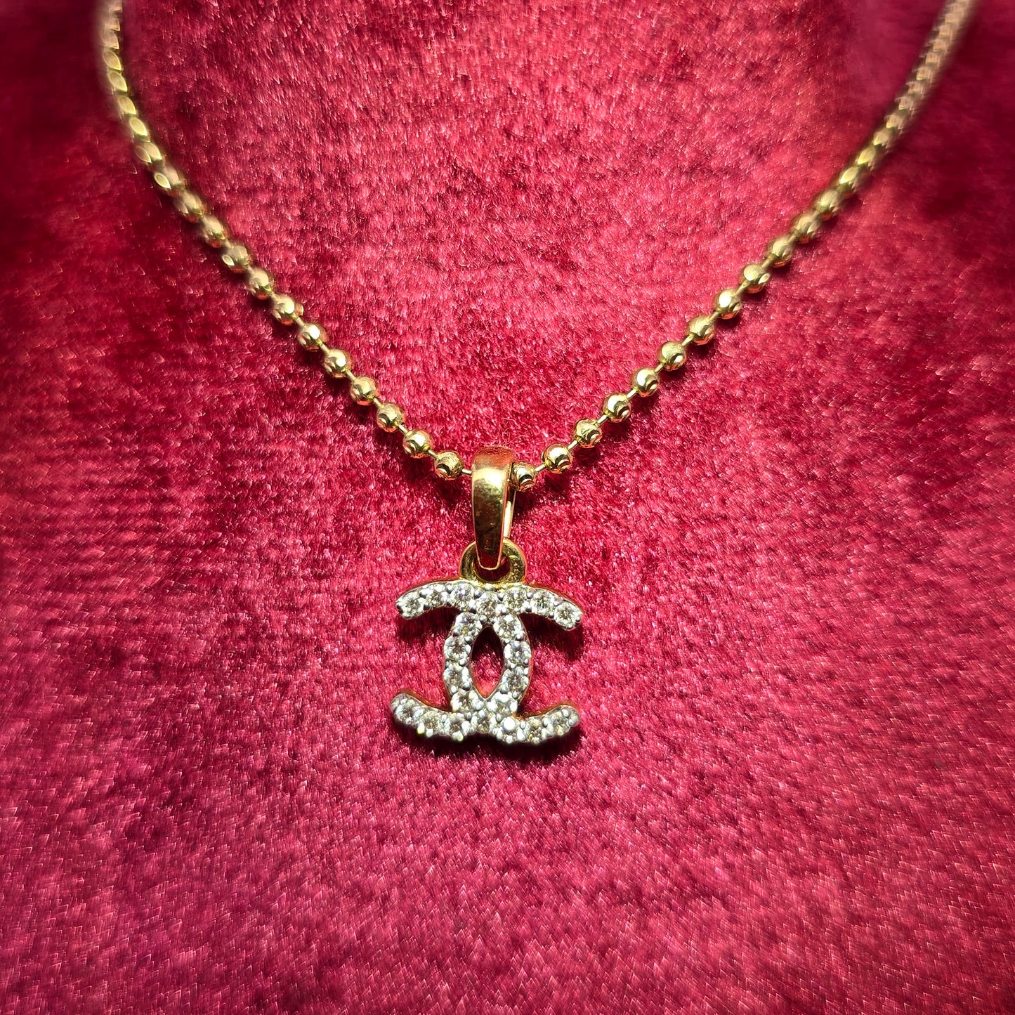 14K Yellow Gold Diamond Designer-Inspired Double C Pendant with Moon Cut Chain | 0.30 CTW
