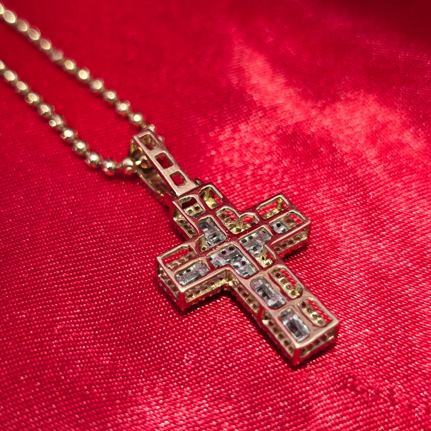 10K Yellow Gold Diamond Cross Pendant with Moon Cut Chain | 0.60 CTW
