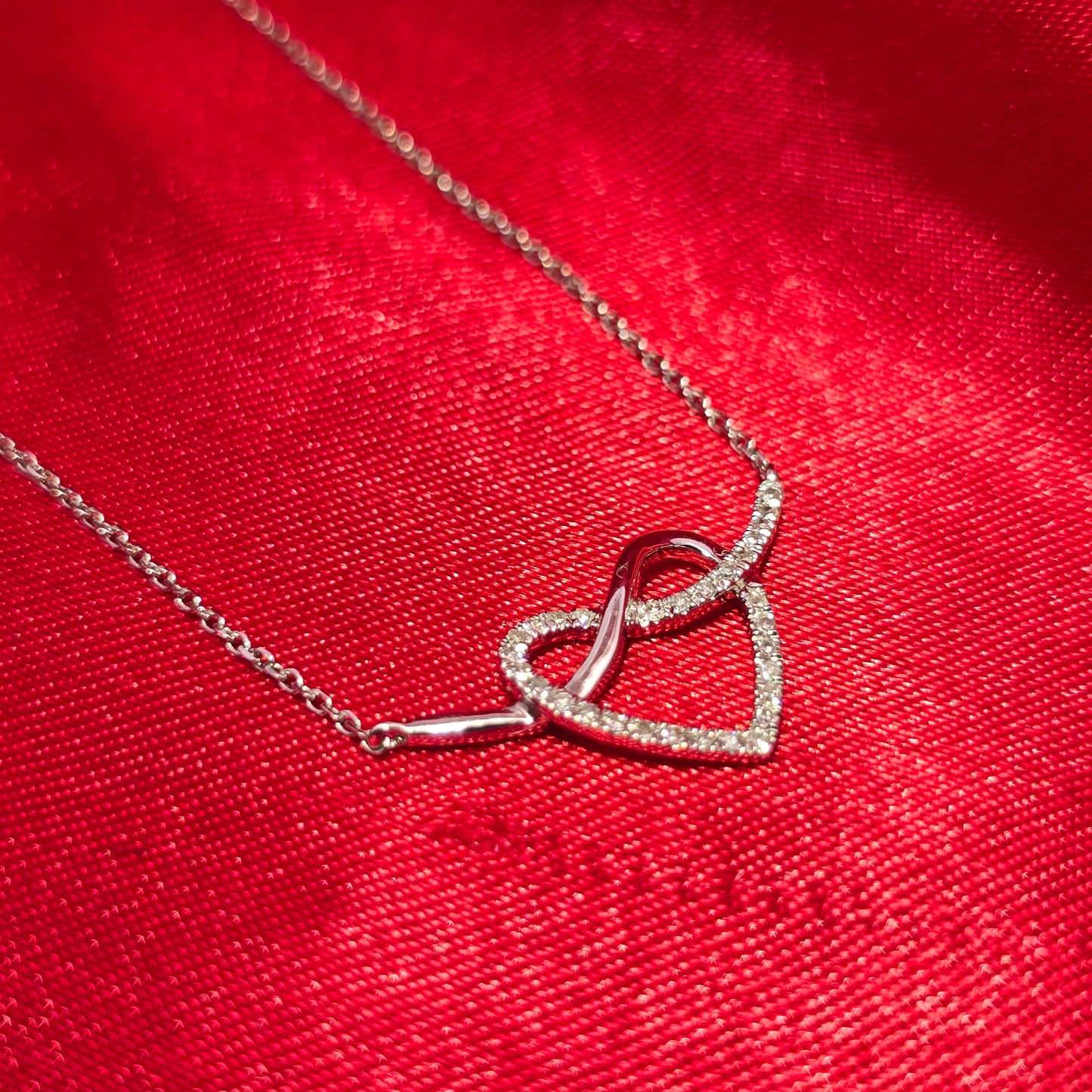 10K White Gold Diamond Heart Infinity Necklace for Women | 0.08 CTW