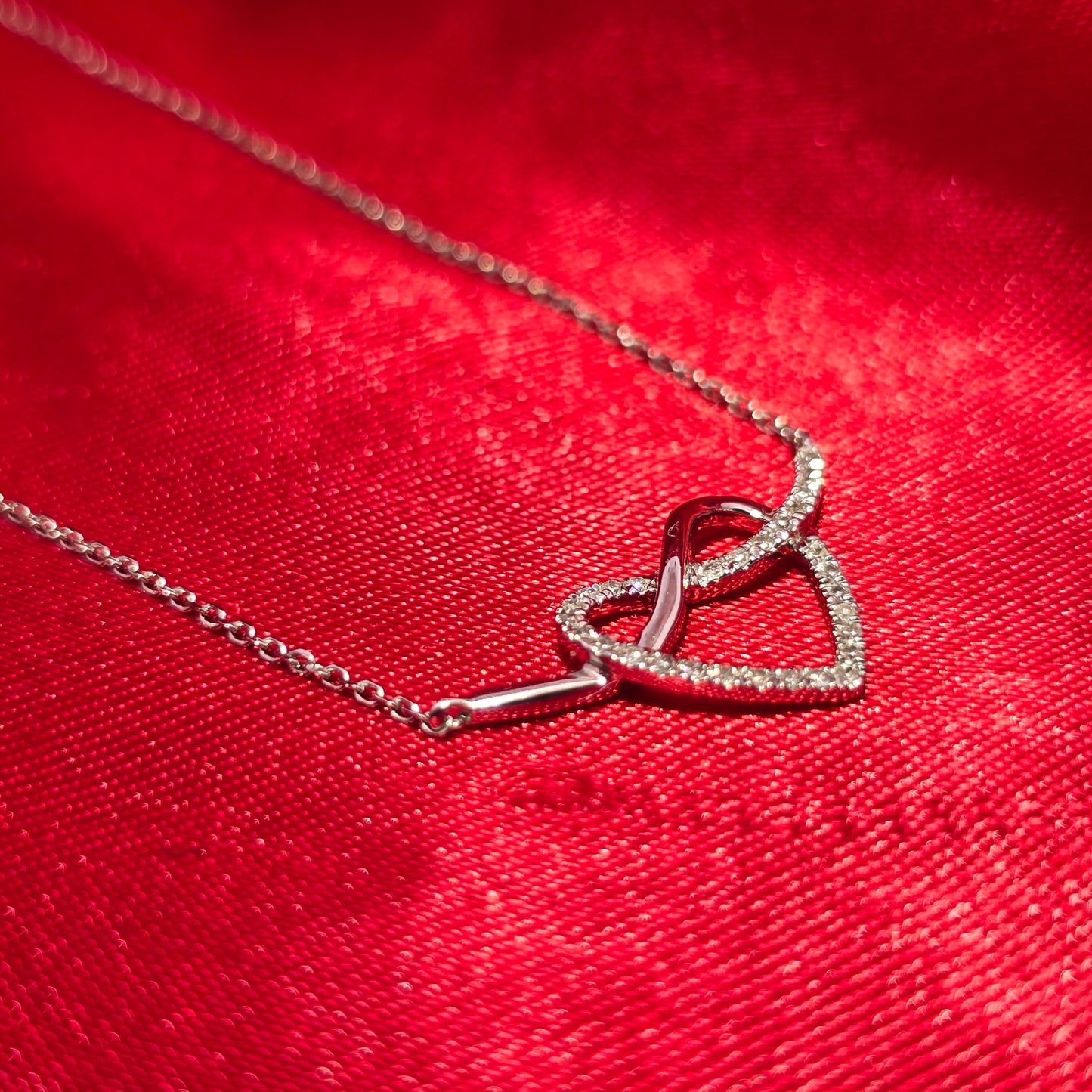 10K White Gold Diamond Heart Infinity Necklace for Women | 0.08 CTW
