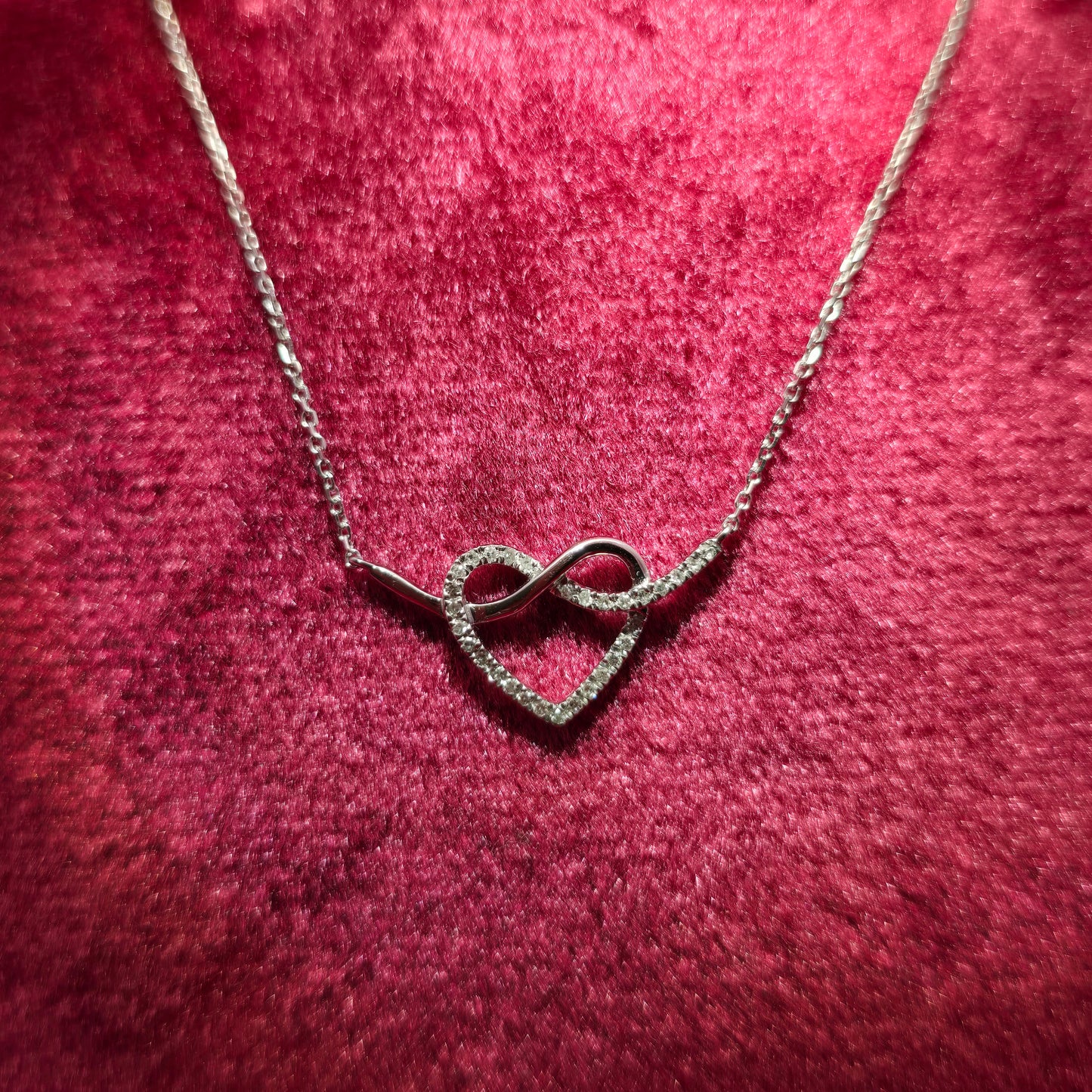 10K White Gold Diamond Heart Infinity Necklace for Women | 0.08 CTW
