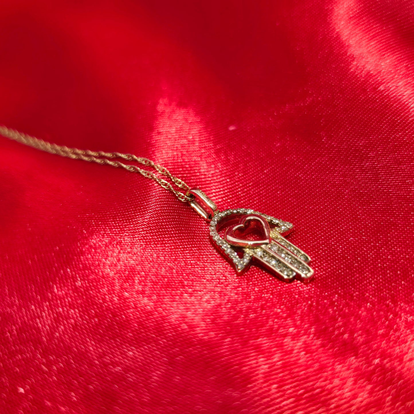 10K Rose Gold Diamond Hamsa Hand Necklace for Women | Heart Accent | 0.70 CTW