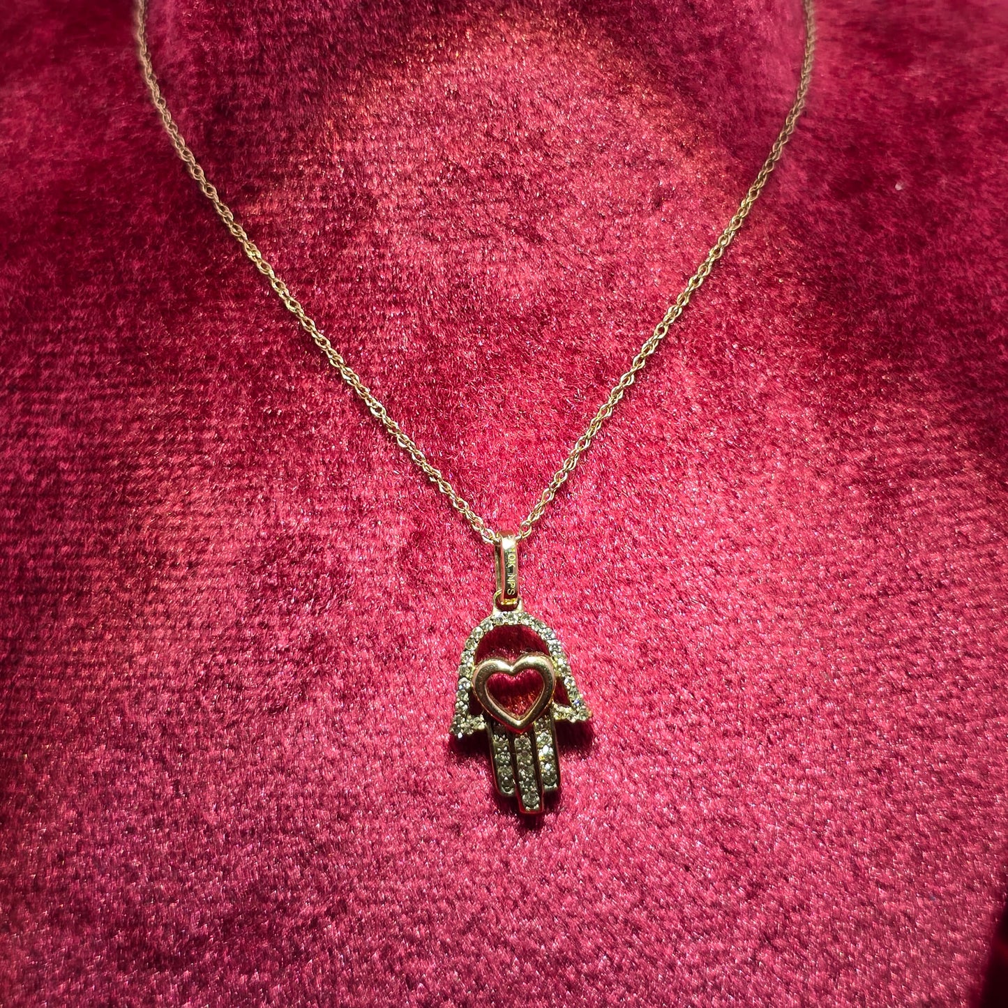 10K Rose Gold Diamond Hamsa Hand Necklace for Women | Heart Accent | 0.70 CTW
